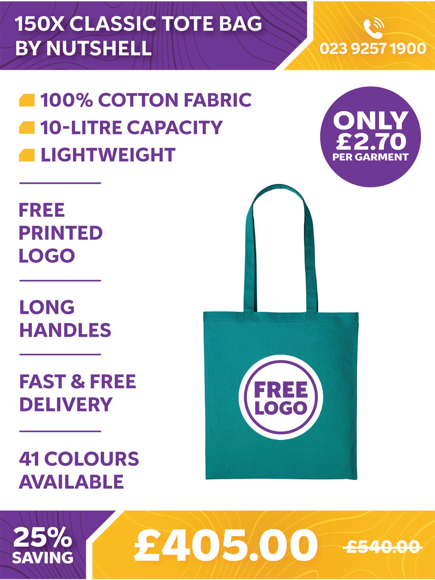 150 x Classic Tote Bag by Nutshell