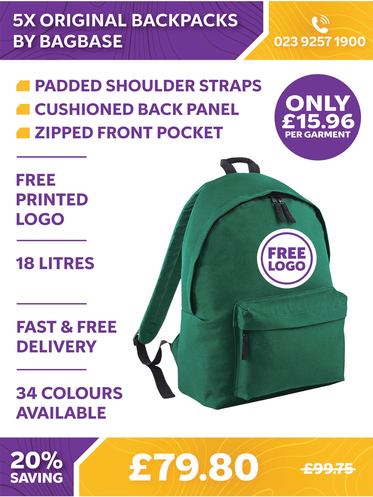 5 x Original Backpacks By Bagbase