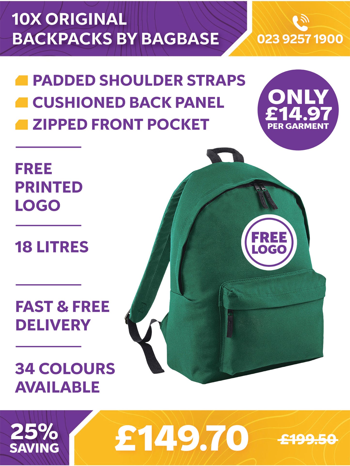 10 x Original Backpacks By Bagbase