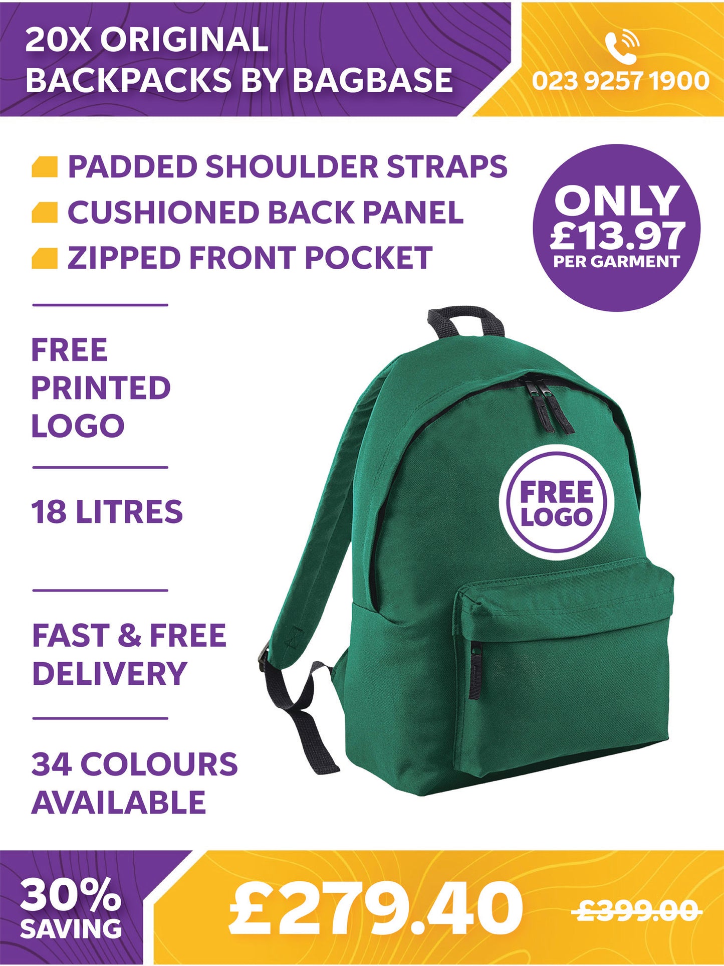 20 x Original Backpacks By Bagbase