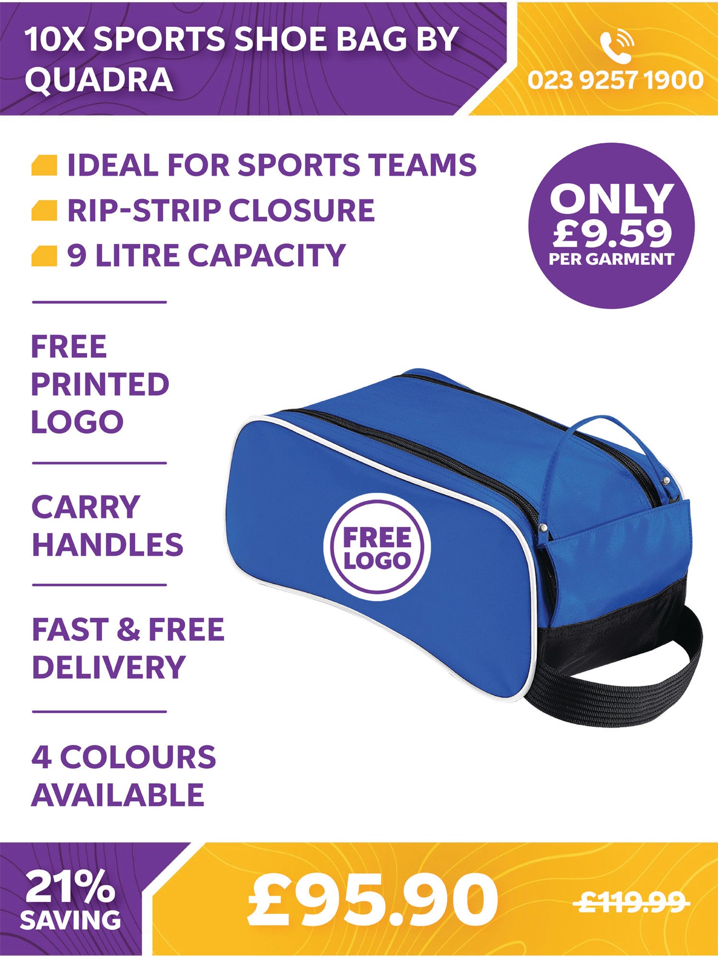 10 x Sports Shoe Bag by Quadra