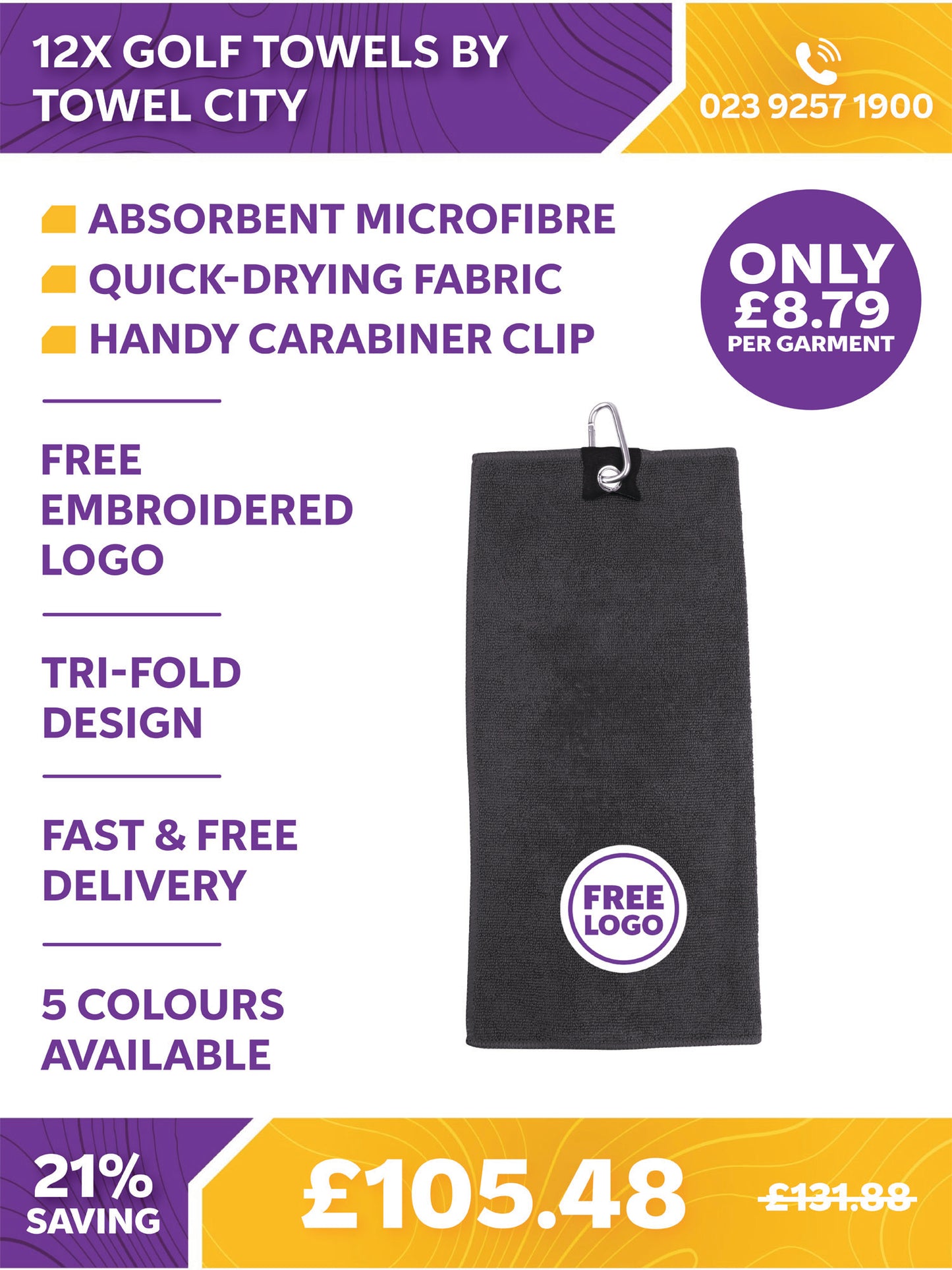 12 x Golf Towels by Towel City