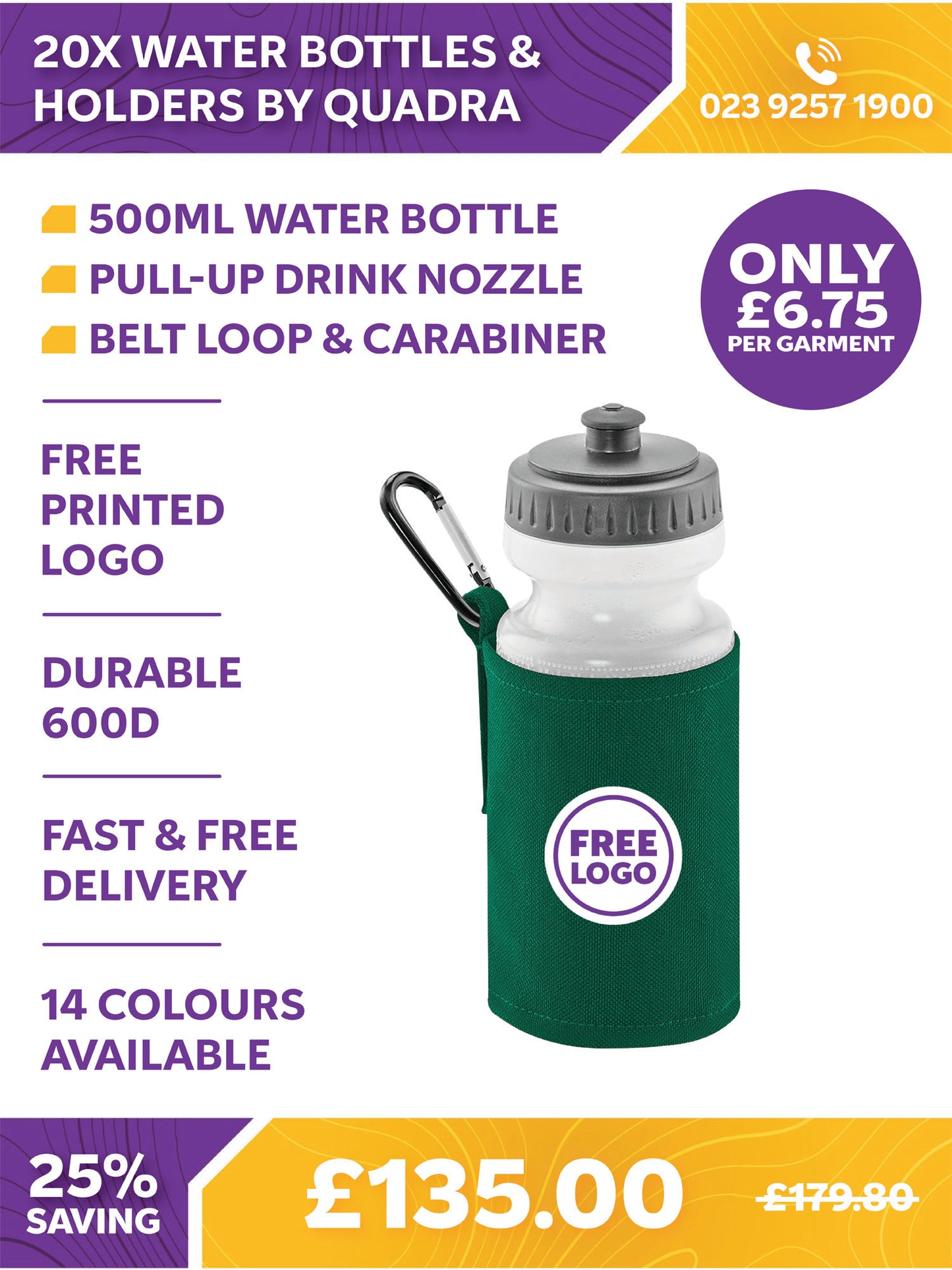 20 x Water Bottles & Holders by Quadra