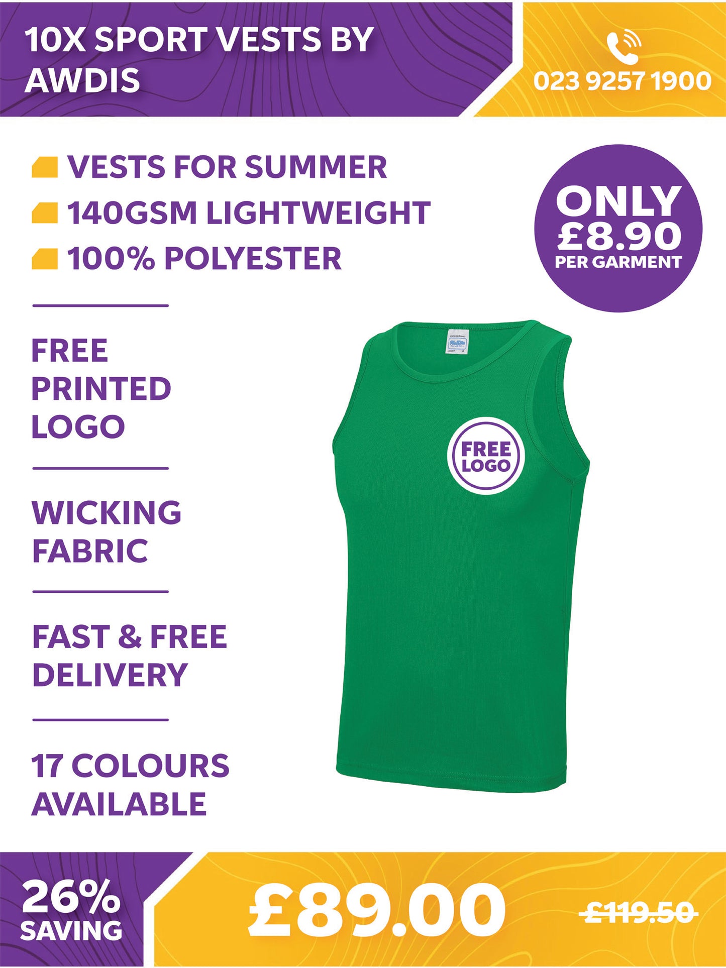 10 x Sport Vests by AWDis