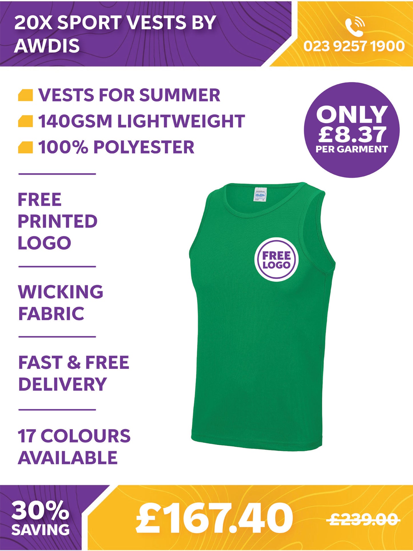 20 x Sport Vests by AWDis
