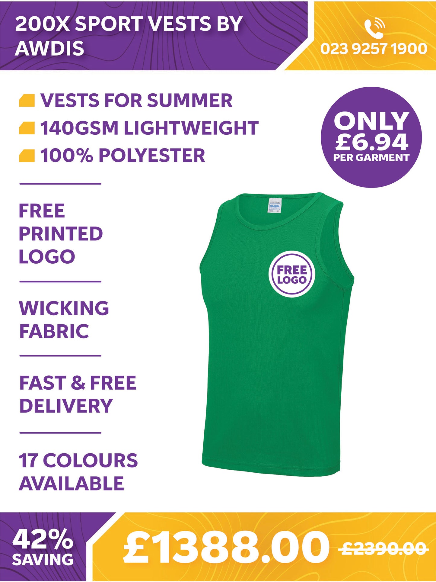 200 x Sport Vests by AWDis