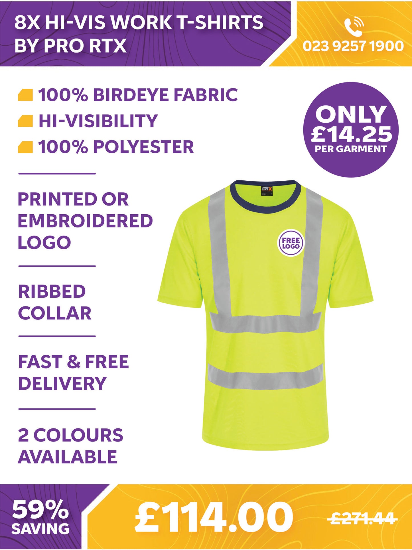 8 x Hi-Vis Work T-Shirts by Pro RTX