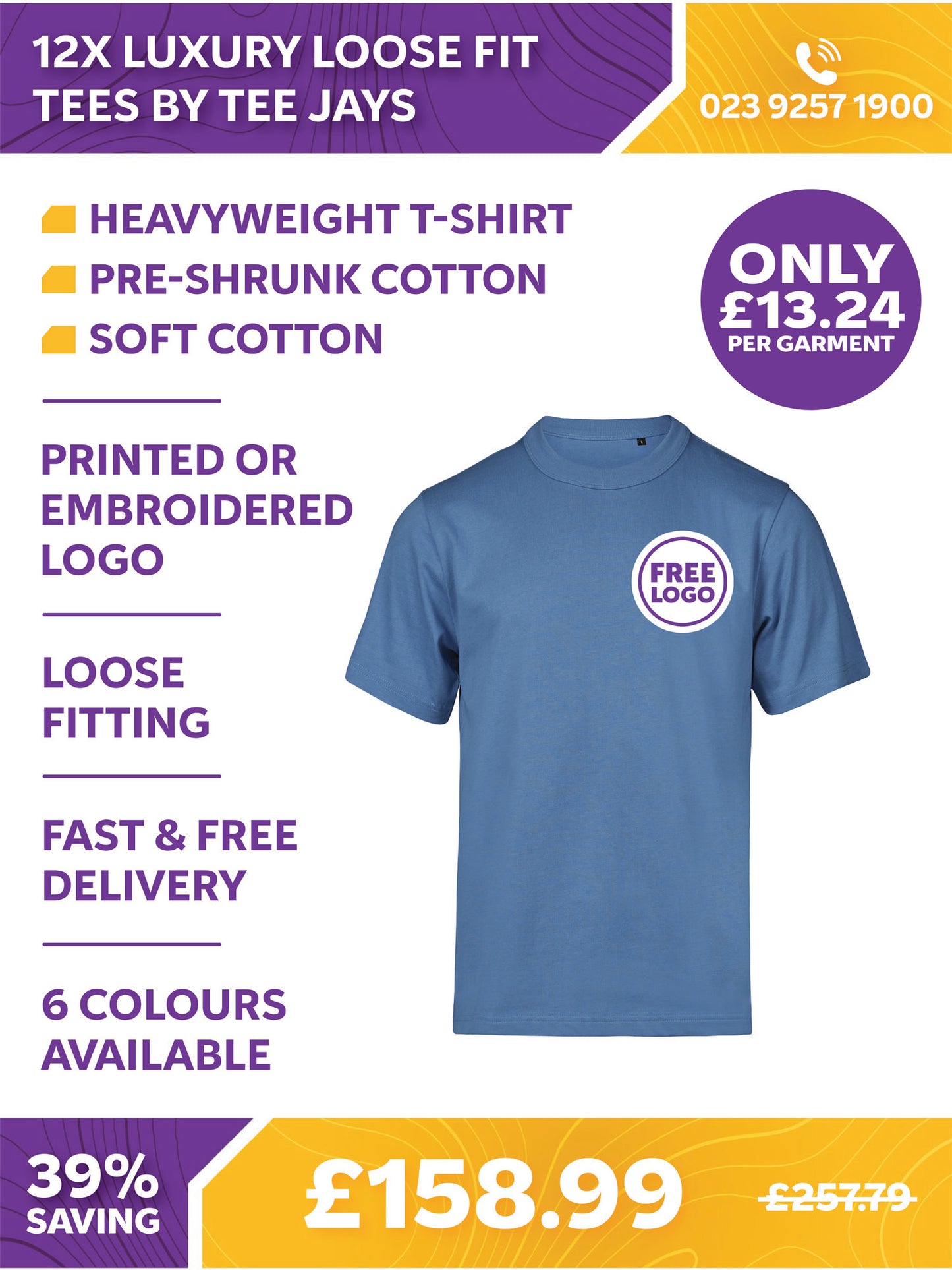 12 x Heavyweight Luxury Loose Fit Tees by Tee Jays