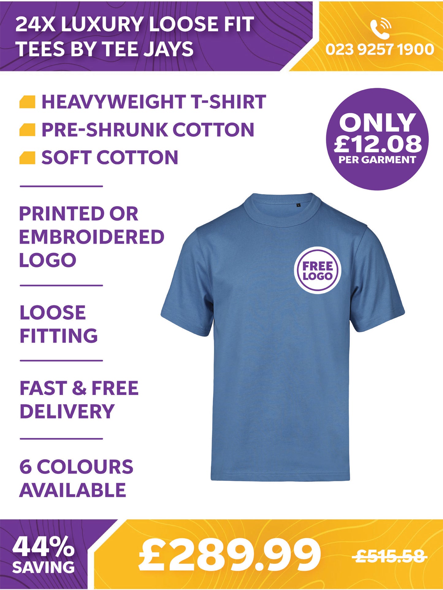 24 x Heavyweight Luxury Loose Fit Tees by Tee Jays