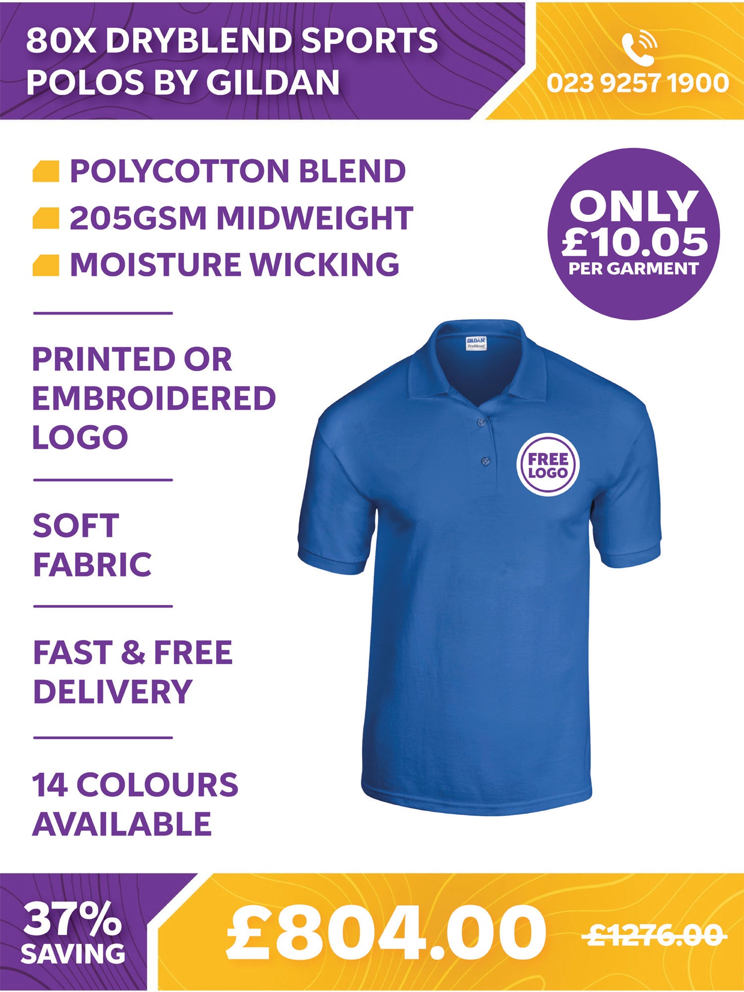 80 x Dryblend Sports Polos by Gildan