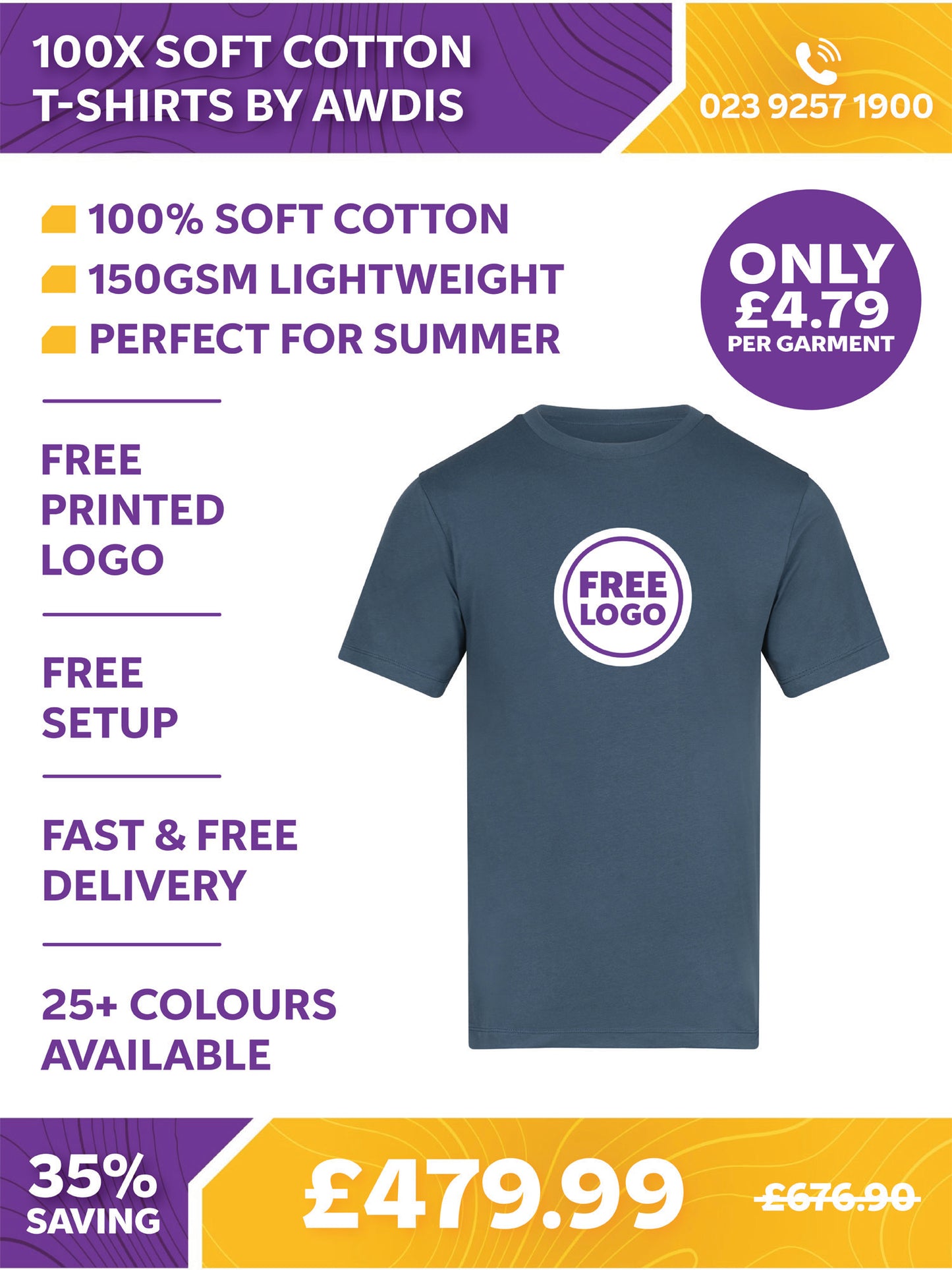 100 x Soft Cotton T-Shirts by AWDis