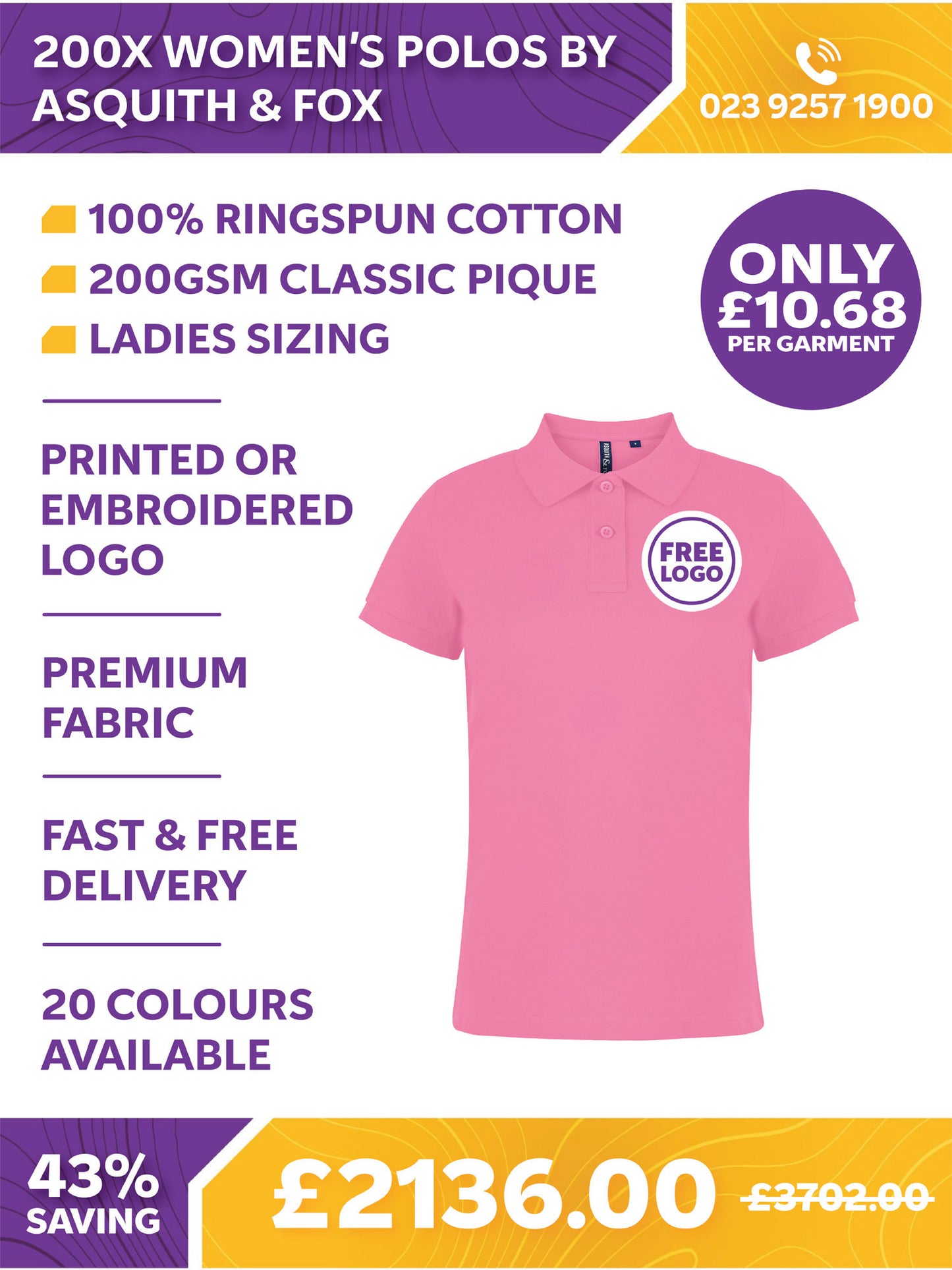 200 x Women's Stylish Polos by Asquith & Fox