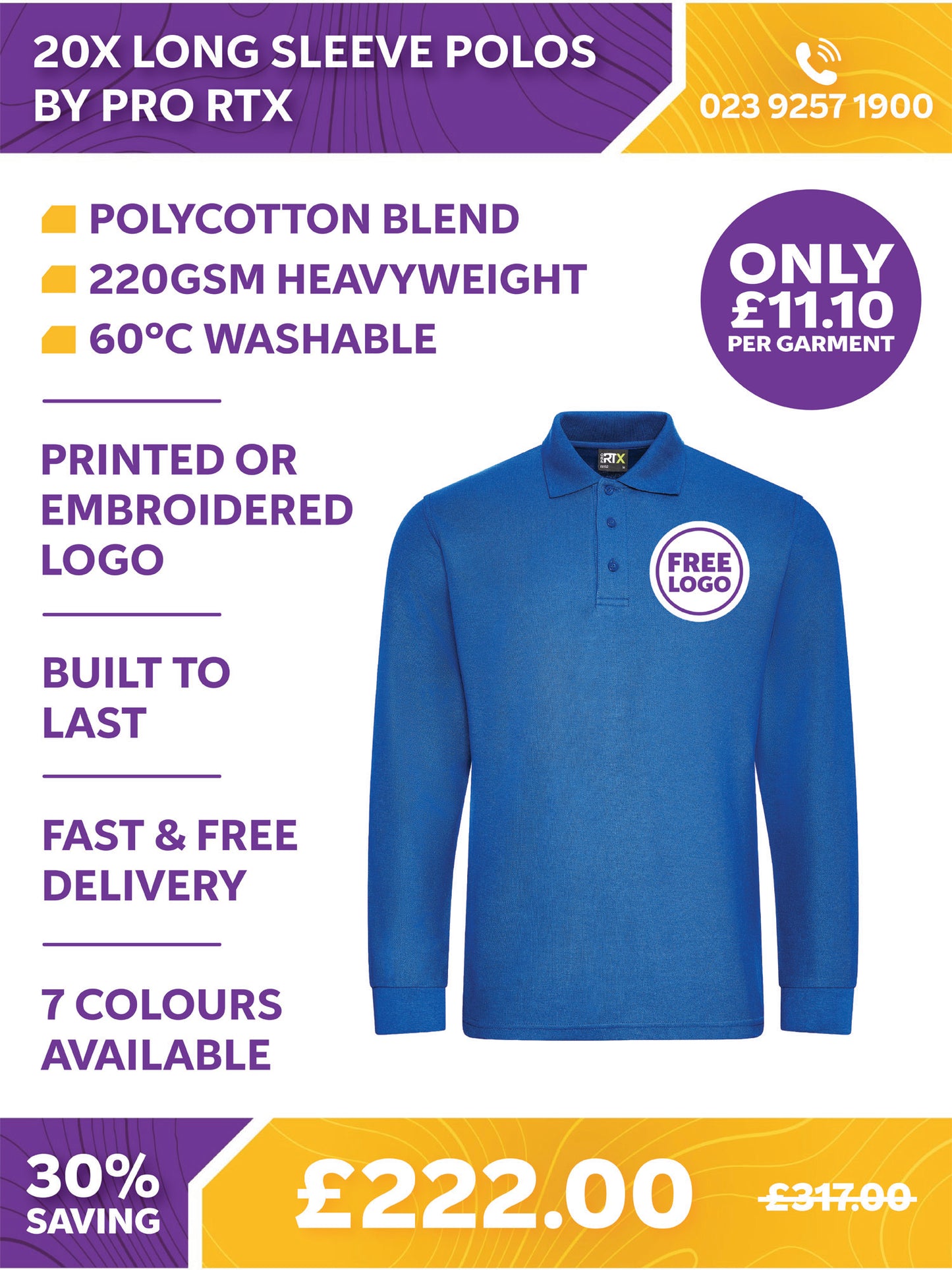 20 x Long Sleeve Polos by Pro RTX
