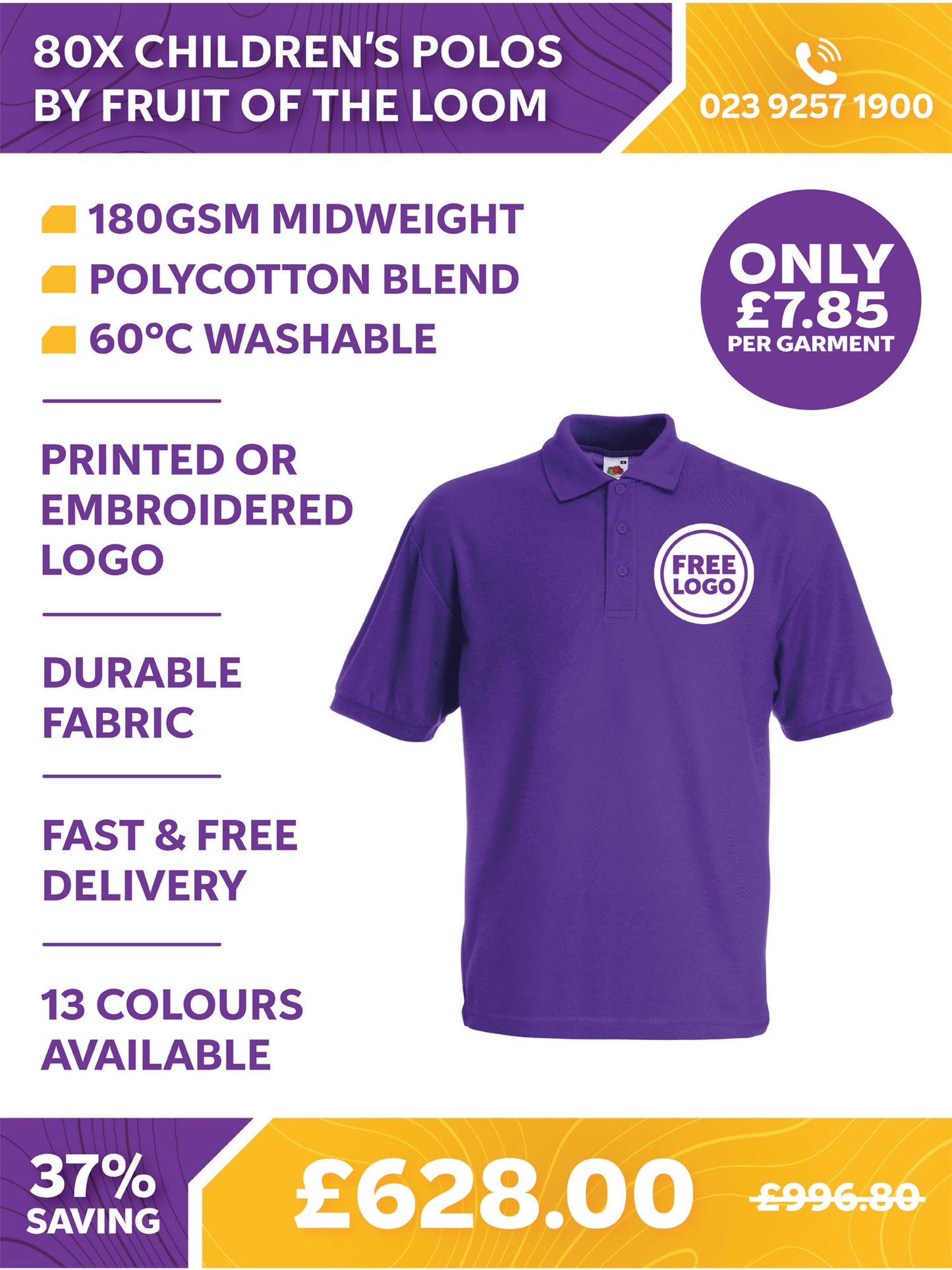 80 x Children's Polos by Fruit of the Loom