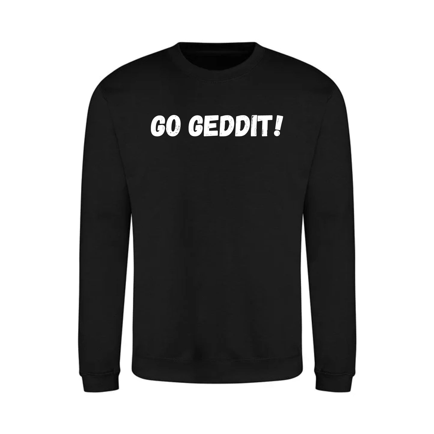 IBH Sweatshirt - White Print (£41.40 inc VAT) in GO GEDDIT! Black by printlab.clothing — Custom branded clothing by Print Press, featuring premium embroidery produced in our specialist print lab in the UK.