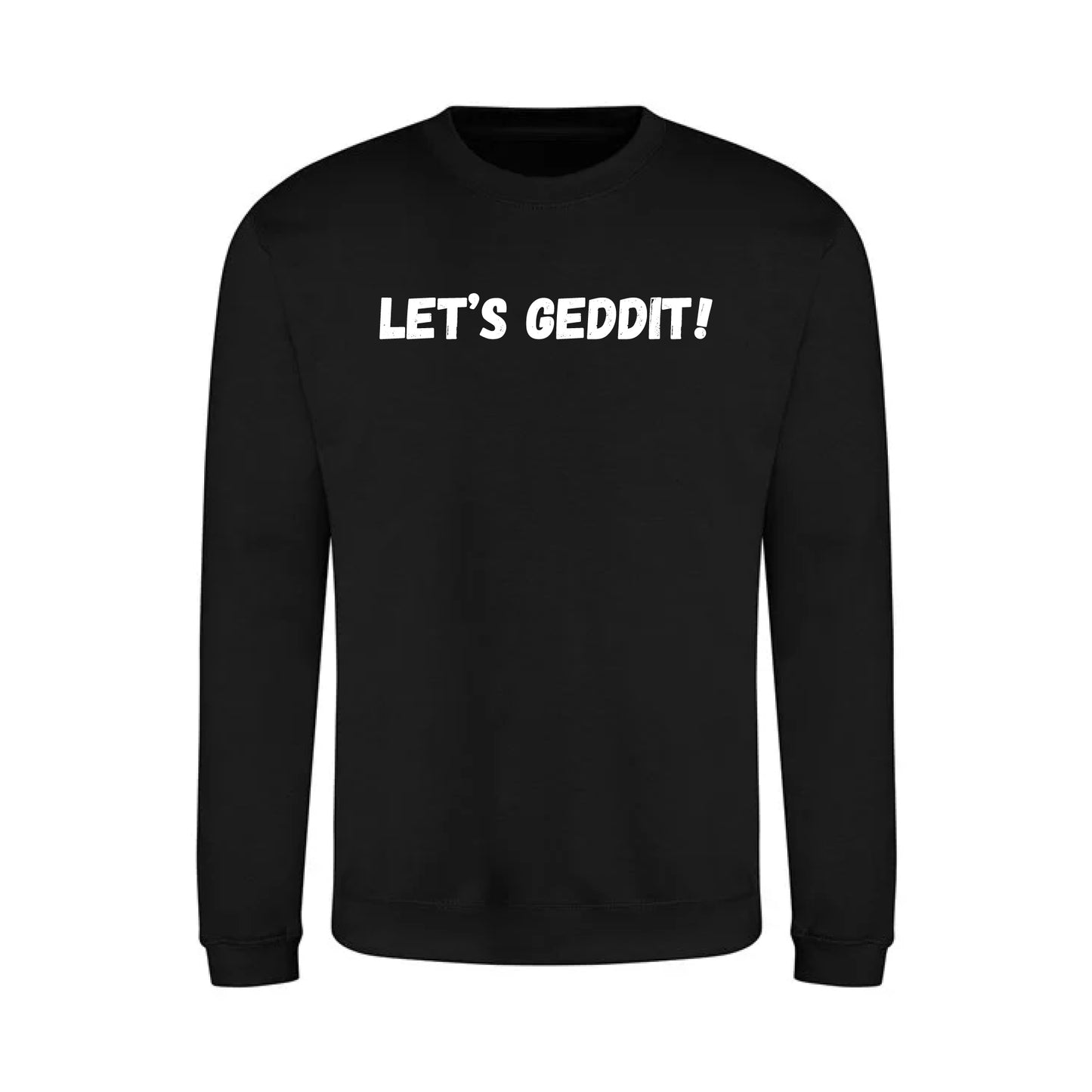 IBH Sweatshirt - White Print (£41.40 inc VAT) in LET'S GEDDIT! Black by printlab.clothing — Custom branded clothing by Print Press, featuring premium embroidery produced in our specialist print lab in the UK.