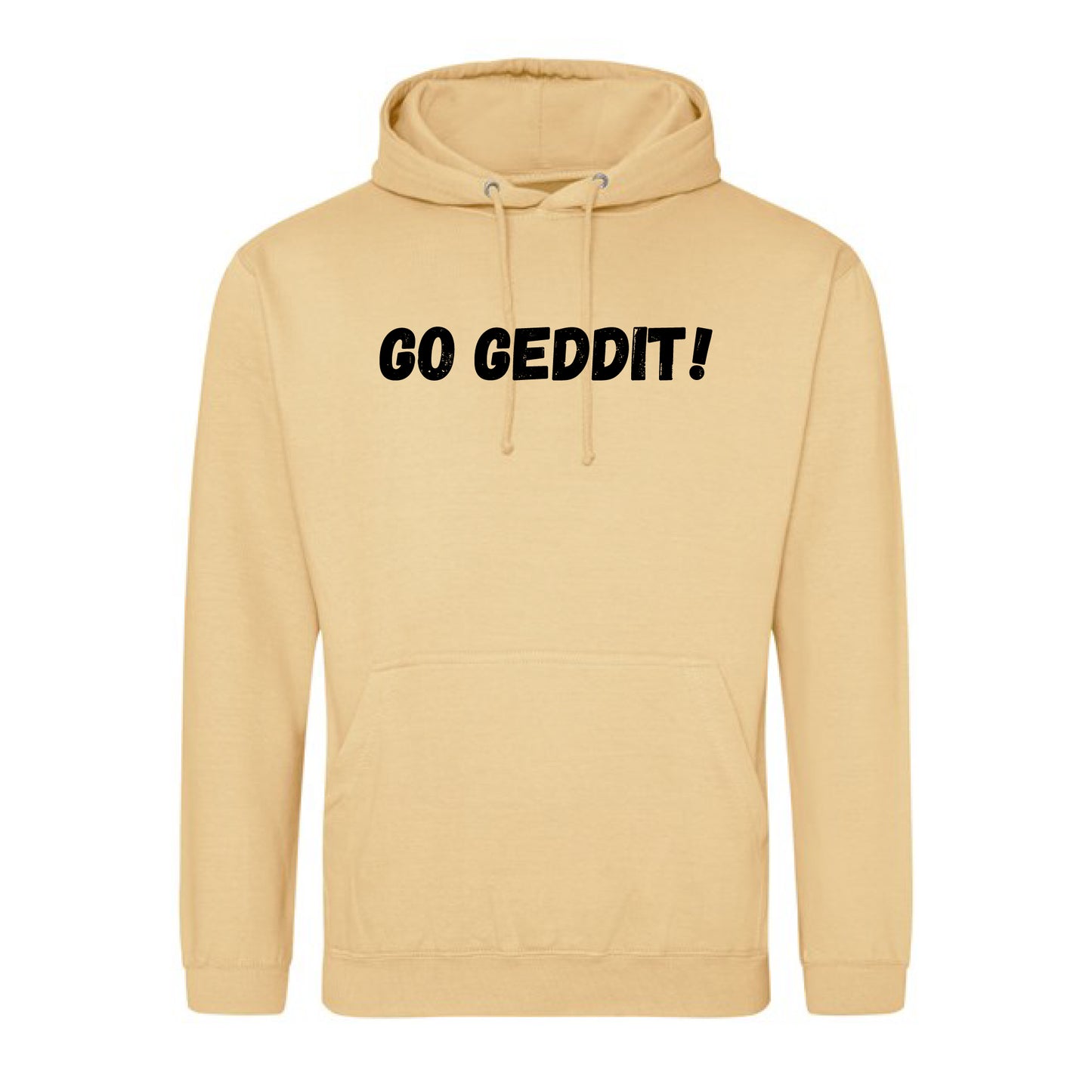 IBH Hoodie - Black Print (£46.40 inc VAT) in GO GEDDIT! Desert Sand by printlab.clothing — Custom branded clothing by Print Press, featuring premium embroidery produced in our specialist print lab in the UK.