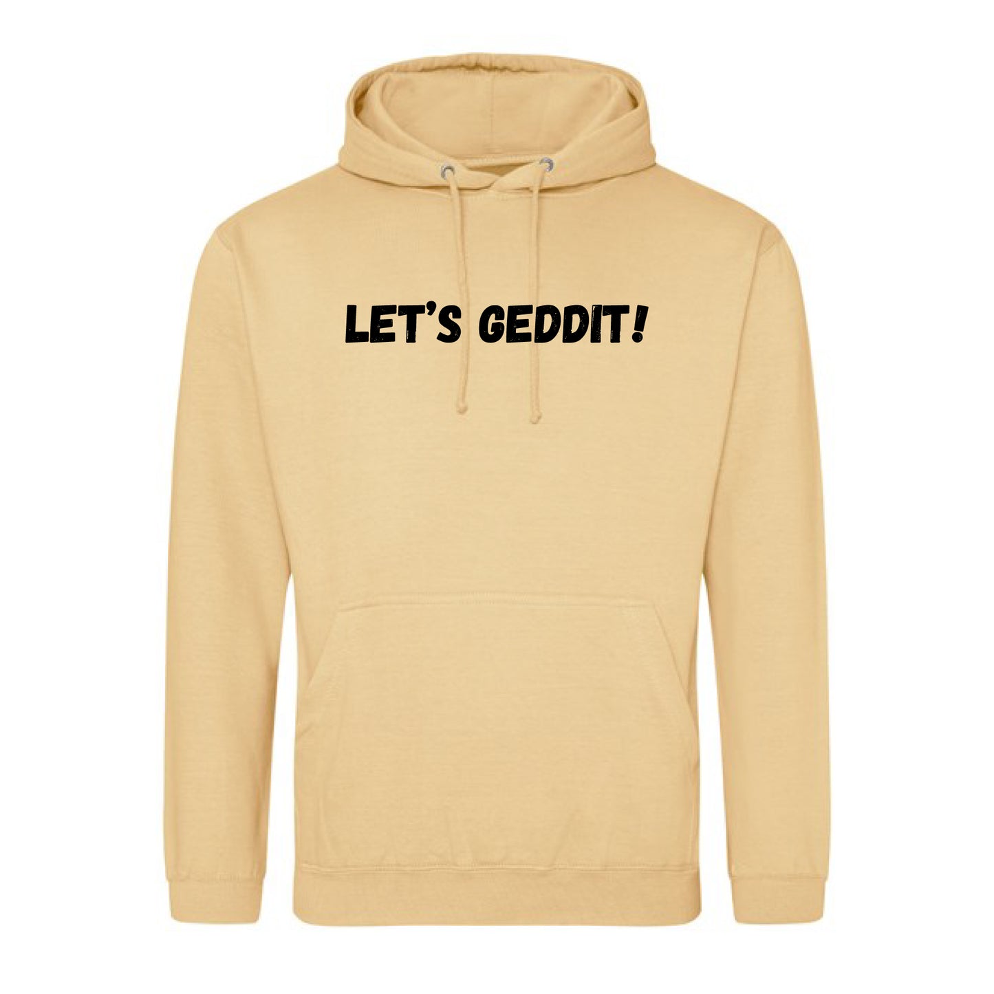 IBH Hoodie - Black Print (£46.40 inc VAT) in LET'S GEDDIT! Desert Sand by printlab.clothing — Custom branded clothing by Print Press, featuring premium embroidery produced in our specialist print lab in the UK.