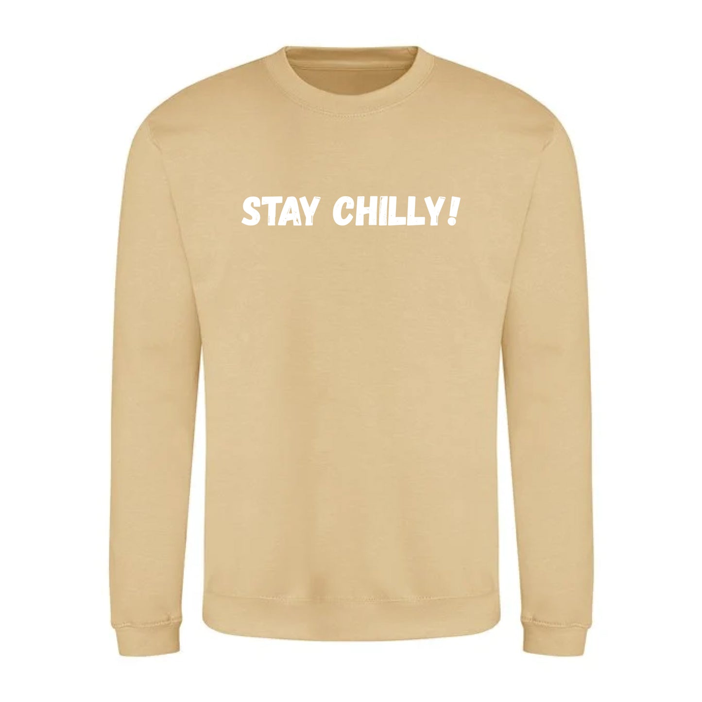 IBH Stay Chilly! Sweatshirt - White Print (£41.40 inc VAT) in STAY CHILLY! Desert Sand by printlab.clothing — Custom branded clothing by Print Press, featuring premium embroidery produced in our specialist print lab in the UK.