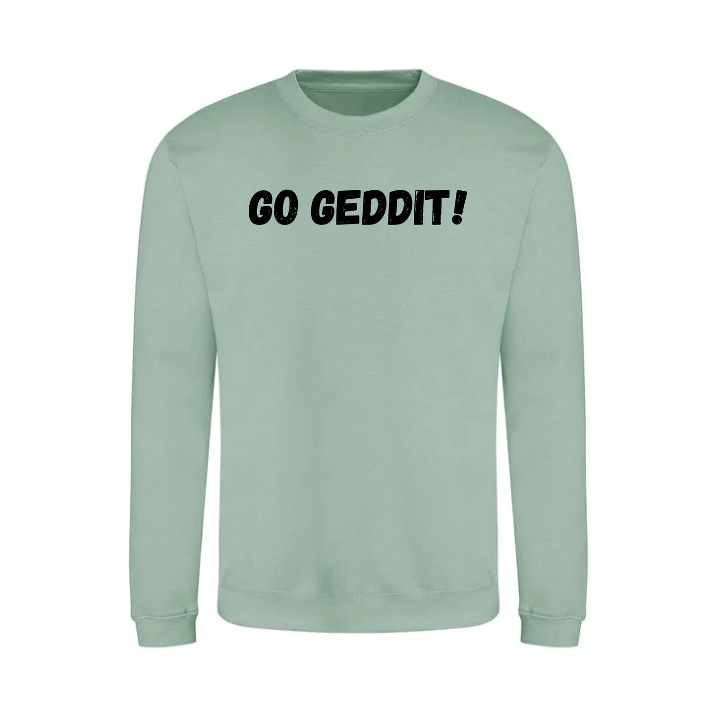 IBH Sweatshirt - Black Print (£41.40 inc VAT) in GO GEDDIT! Dusty Green by printlab.clothing — Custom branded clothing by Print Press, featuring premium embroidery produced in our specialist print lab in the UK.