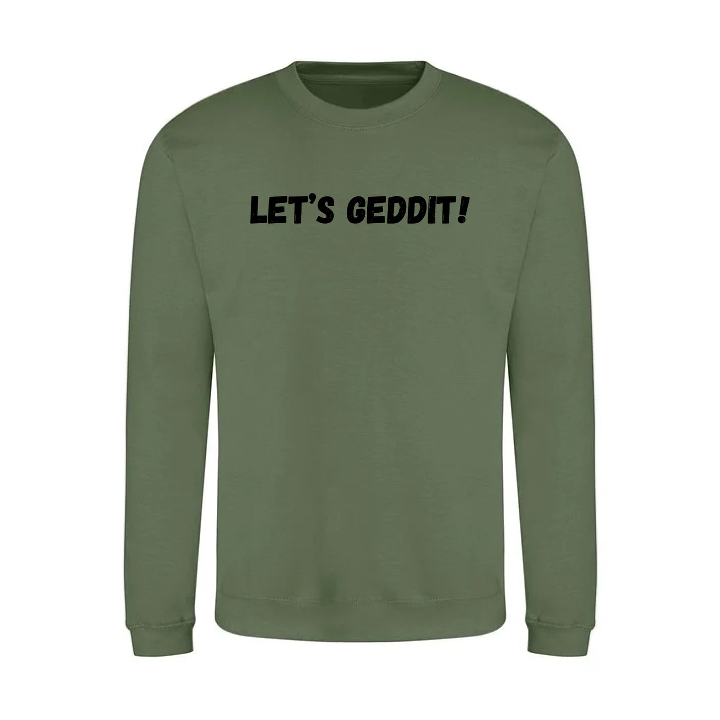 IBH Sweatshirt - Black Print (£41.40 inc VAT) in LET'S GEDDIT! Earthy Green by printlab.clothing — Custom branded clothing by Print Press, featuring premium embroidery produced in our specialist print lab in the UK.
