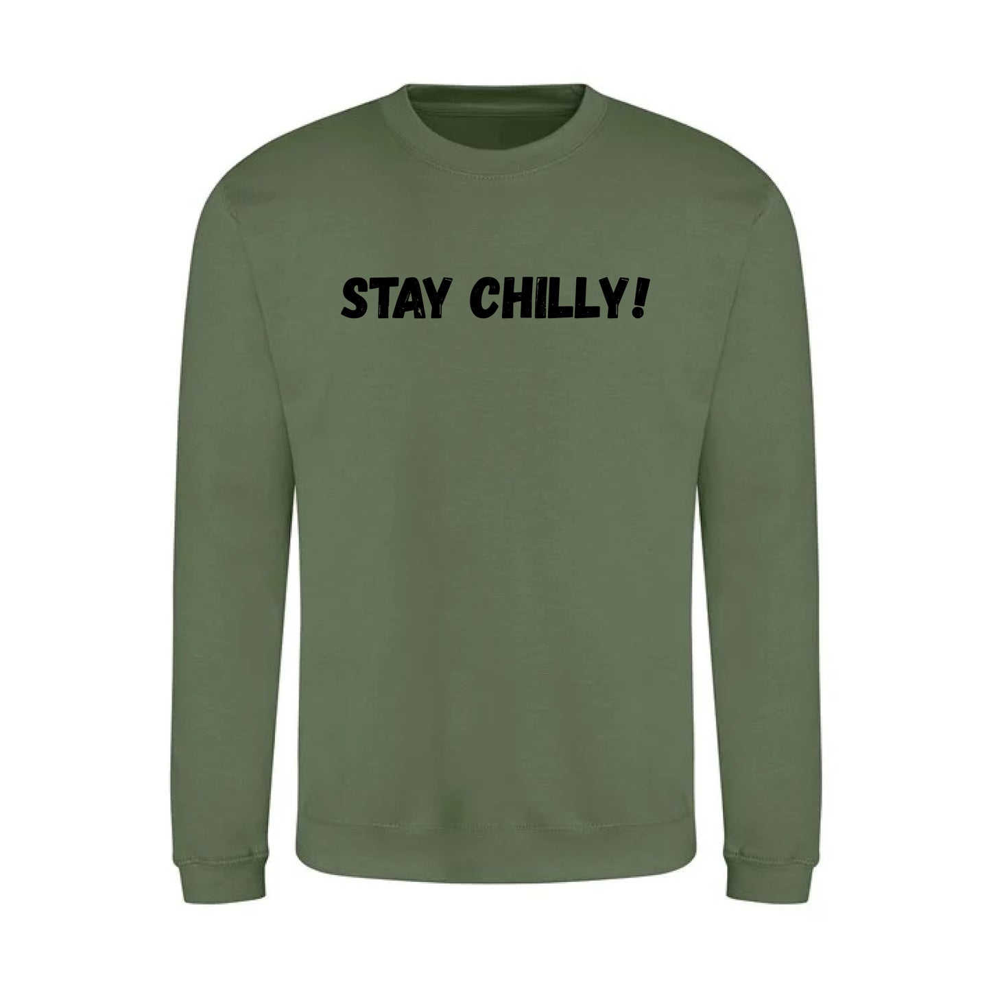 IBH Stay Chilly! Sweatshirt - Black Print (£41.40 inc VAT) in STAY CHILLY! Earthy Green by printlab.clothing — Custom branded clothing by Print Press, featuring premium embroidery produced in our specialist print lab in the UK.
