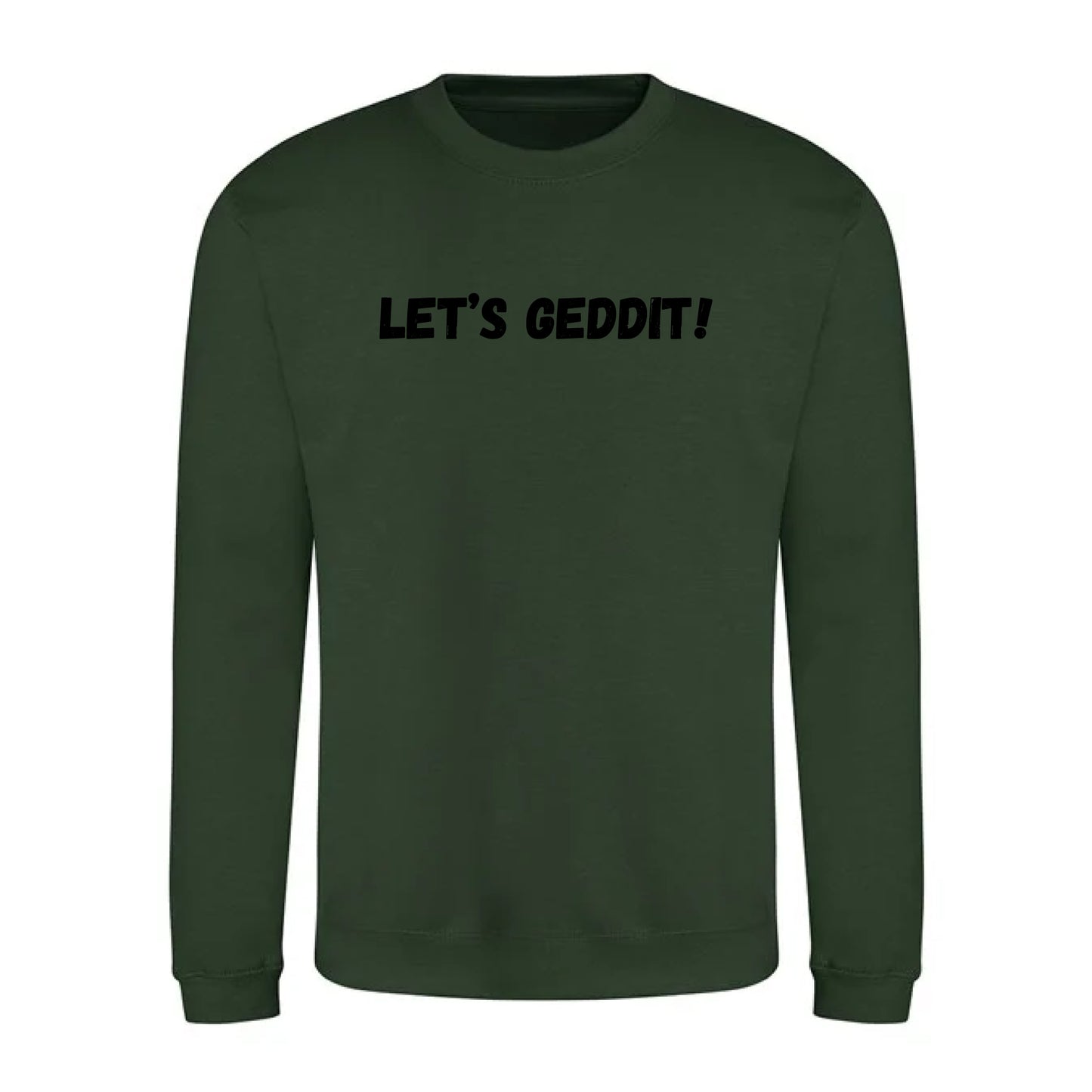 IBH Sweatshirt - Black Print (£41.40 inc VAT) in LET'S GEDDIT! Forest Green by printlab.clothing — Custom branded clothing by Print Press, featuring premium embroidery produced in our specialist print lab in the UK.