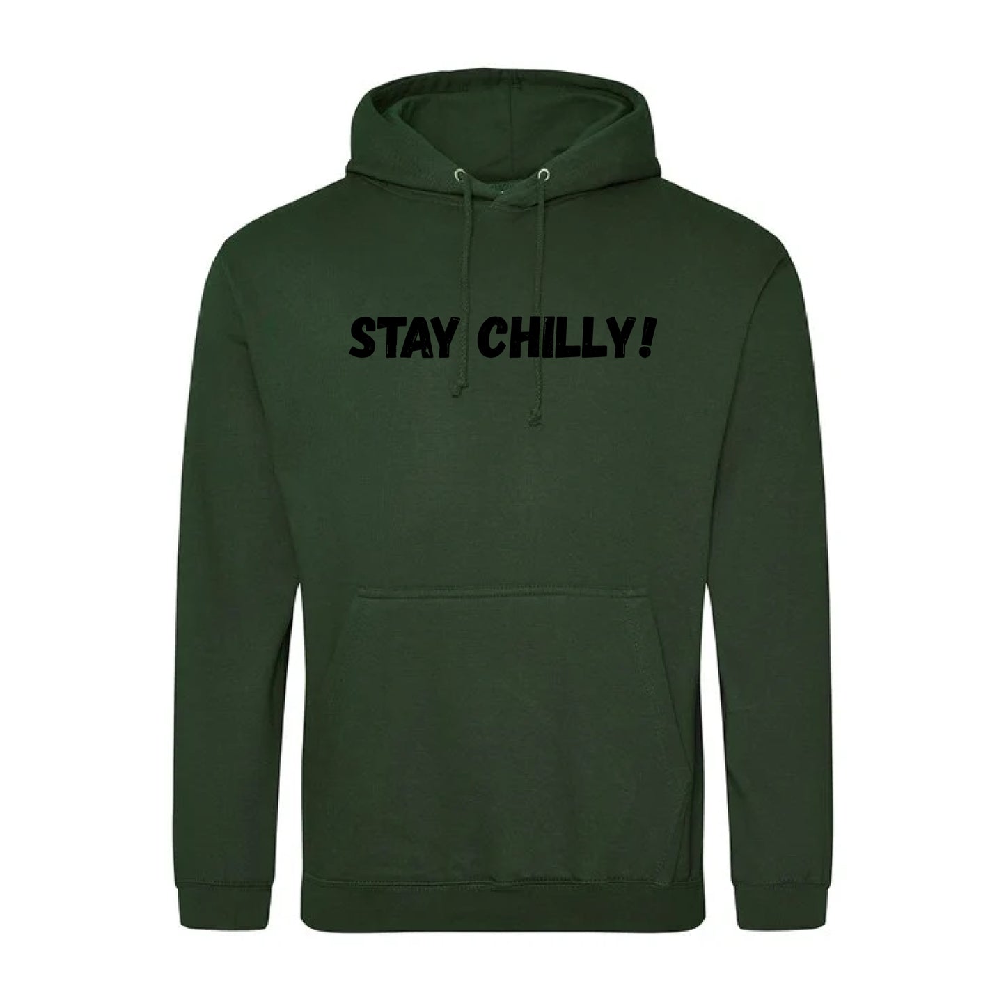 IBH Stay Chilly! Hoodie - Black Print (£46.40 inc VAT) in STAY CHILLY! Forest Green by printlab.clothing — Custom branded clothing by Print Press, featuring premium embroidery produced in our specialist print lab in the UK.