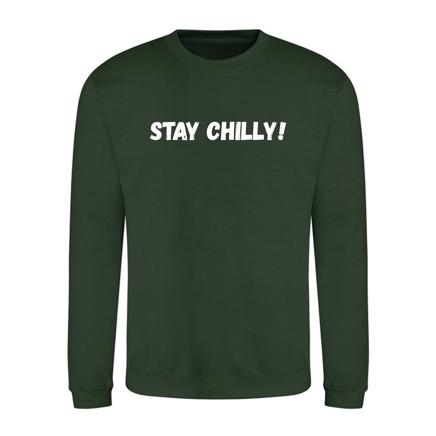 IBH Stay Chilly! Sweatshirt - White Print (£41.40 inc VAT) in STAY CHILLY! Forest Green by printlab.clothing — Custom branded clothing by Print Press, featuring premium embroidery produced in our specialist print lab in the UK.