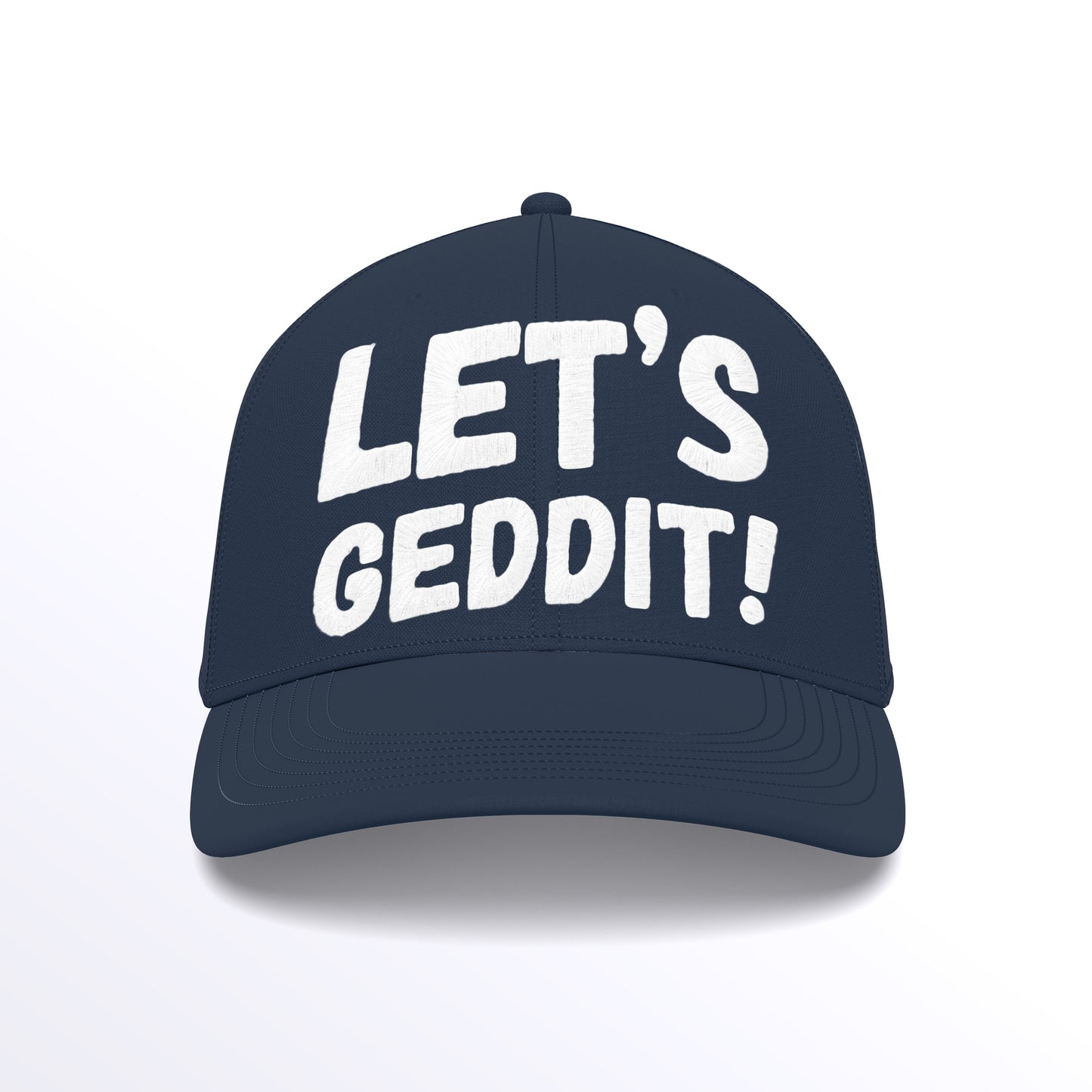 LET'S GEDDIT! Trucker Cap - Embroidered (£29.40 inc VAT) in White Thread - French Navy French Navy Cap by printlab.clothing — Custom branded clothing by Print Press, featuring premium embroidery produced in our specialist print lab in the UK.