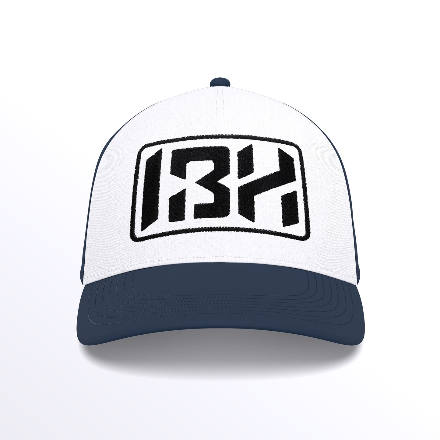 IBH Trucker Cap - Embroidered (£29.40 inc VAT) in Black Thread - French Navy White by printlab.clothing — Custom branded clothing by Print Press, featuring premium embroidery produced in our specialist print lab in the UK.