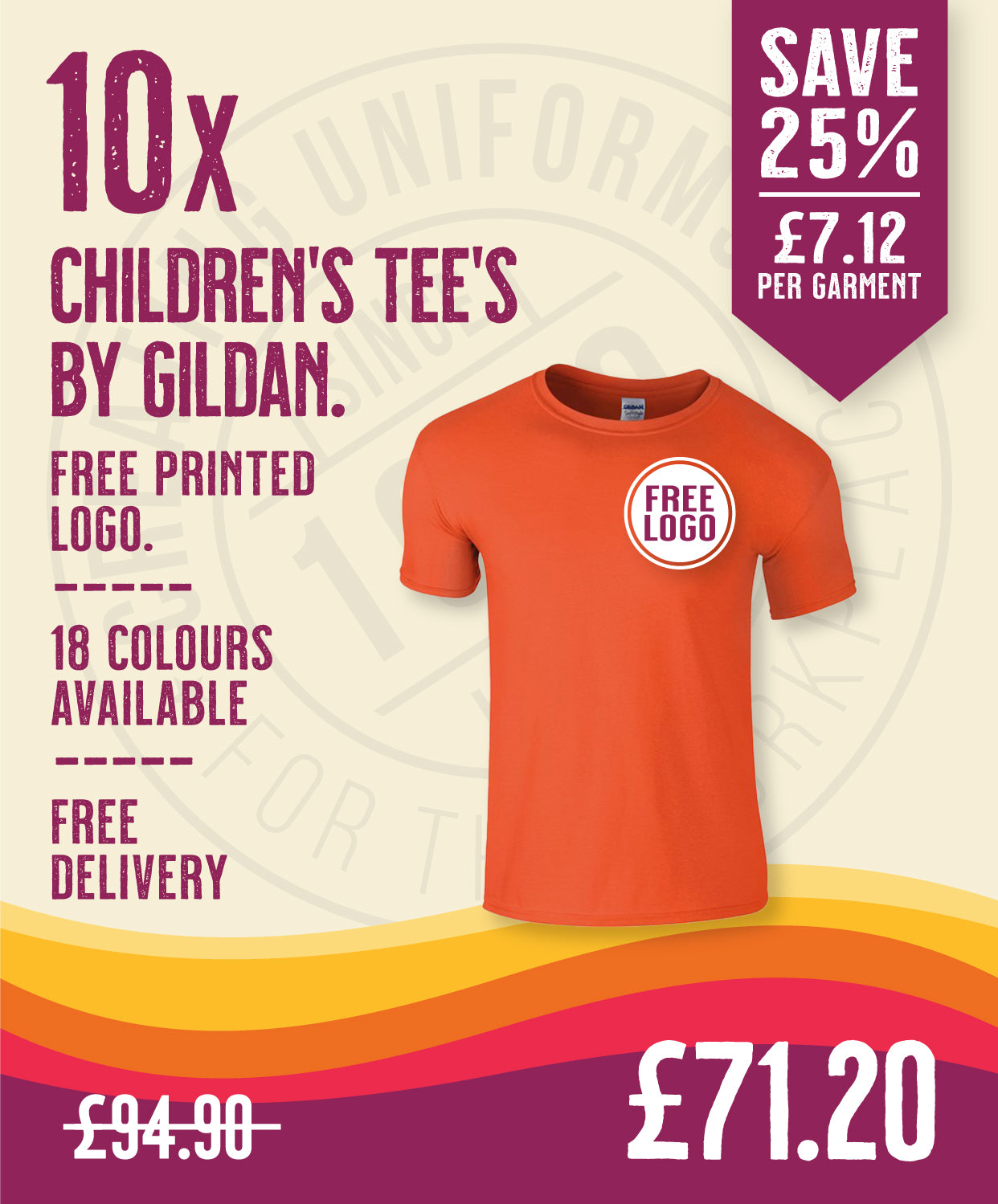 10 x Children's Tee's by Gildan in Orange by Print Lab Deals — Custom branded clothing by Print Press, featuring premium embroidery produced in our specialist print lab in the UK.