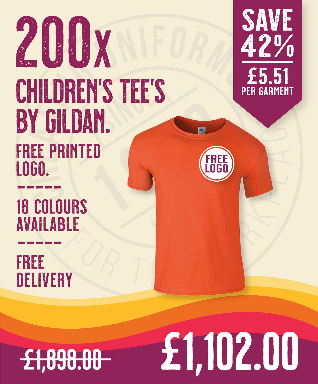 200 x Children's Tee's by Gildan in Orange by Print Lab Deals — Custom branded clothing by Print Press, featuring premium embroidery produced in our specialist print lab in the UK.