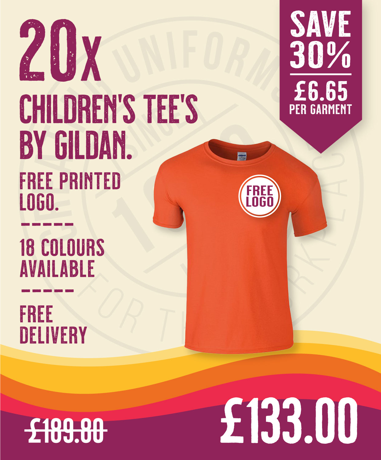 20 x Children's Tee's by Gildan in Orange by Print Lab Deals — Custom branded clothing by Print Press, featuring premium embroidery produced in our specialist print lab in the UK.