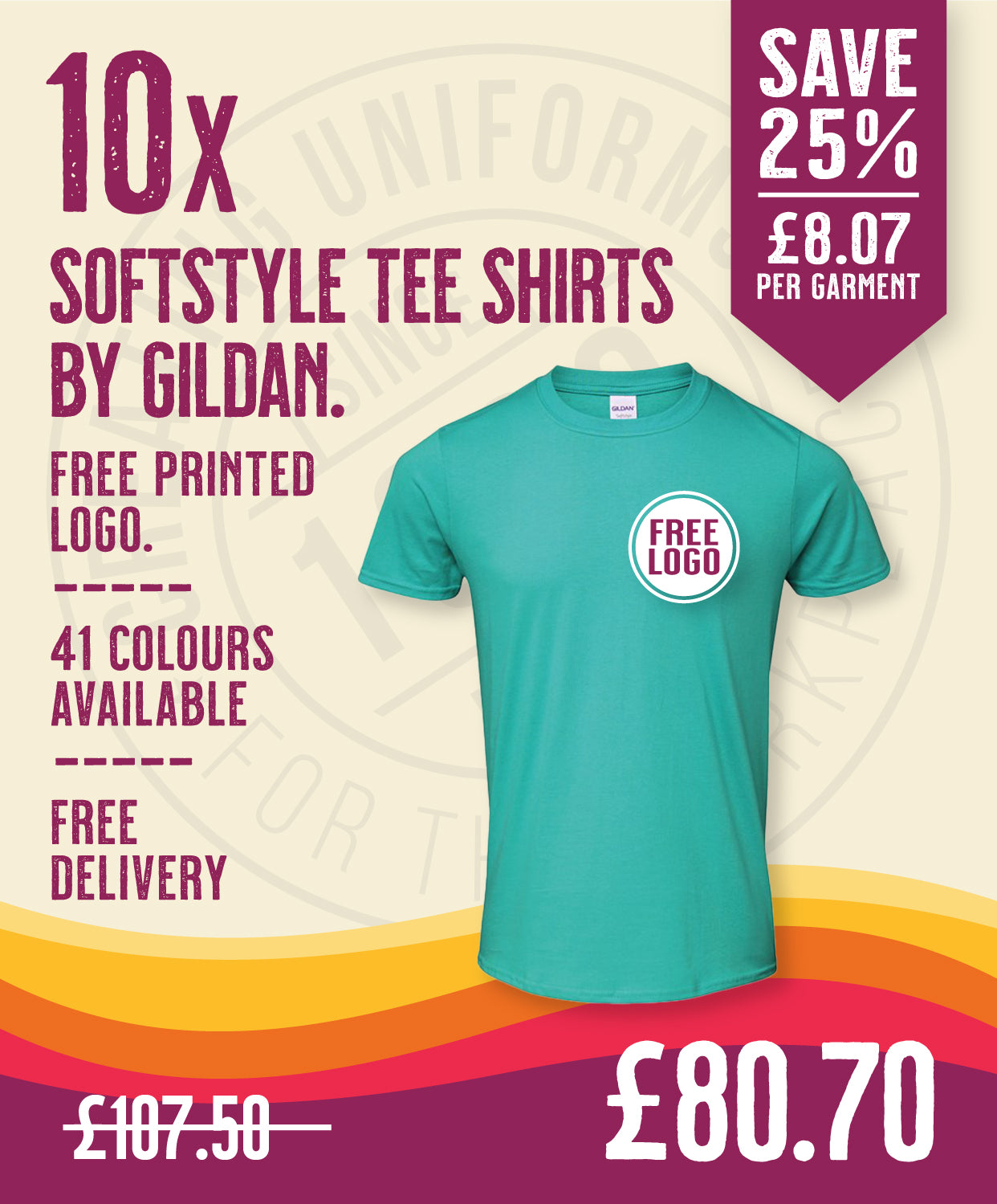 10 x Softstyle Tee Shirts by Gildan in Jade Dome by Print Lab Deals — Custom branded clothing by Print Press, featuring premium embroidery produced in our specialist print lab in the UK.