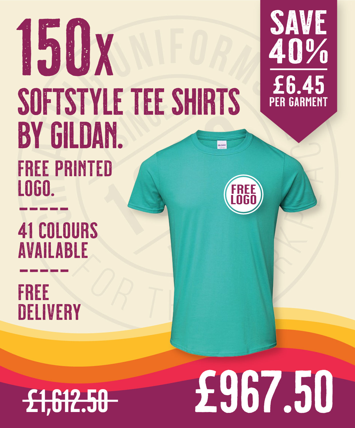 150 x Softstyle Tee Shirts by Gildan in Jade Dome by Print Lab Deals — Custom branded clothing by Print Press, featuring premium embroidery produced in our specialist print lab in the UK.