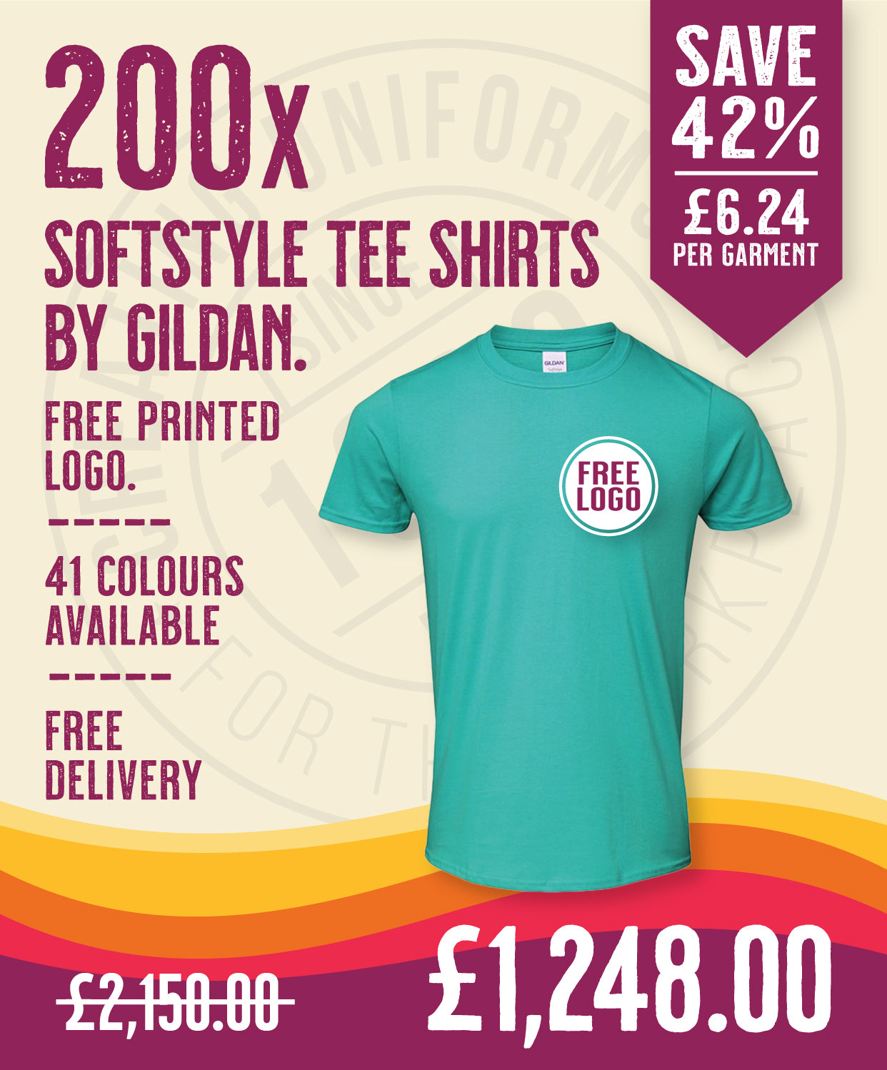 200 x Softstyle Tee Shirts by Gildan in Jade Dome by Print Lab Deals — Custom branded clothing by Print Press, featuring premium embroidery produced in our specialist print lab in the UK.