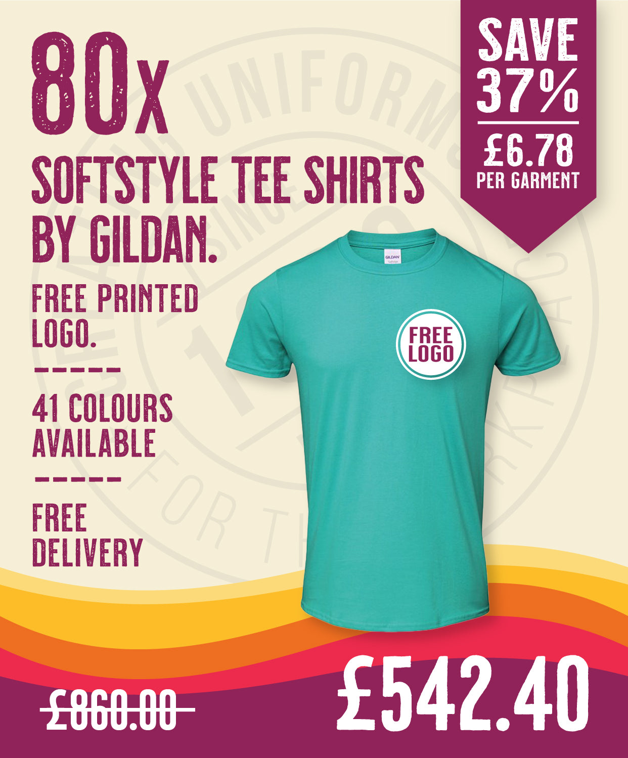 80 x Softstyle Tee Shirts by Gildan in Jade Dome by Print Lab Deals — Custom branded clothing by Print Press, featuring premium embroidery produced in our specialist print lab in the UK.