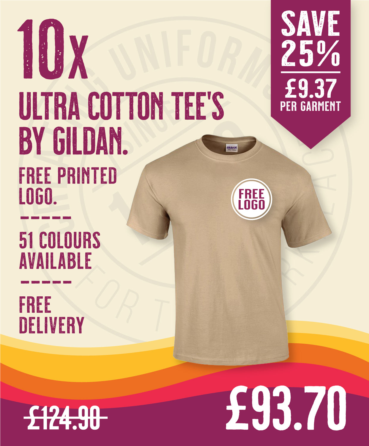 10 x Ultra Cotton Tee's by Gildan in Tan by Print Lab Deals — Custom branded clothing by Print Press, featuring premium embroidery produced in our specialist print lab in the UK.
