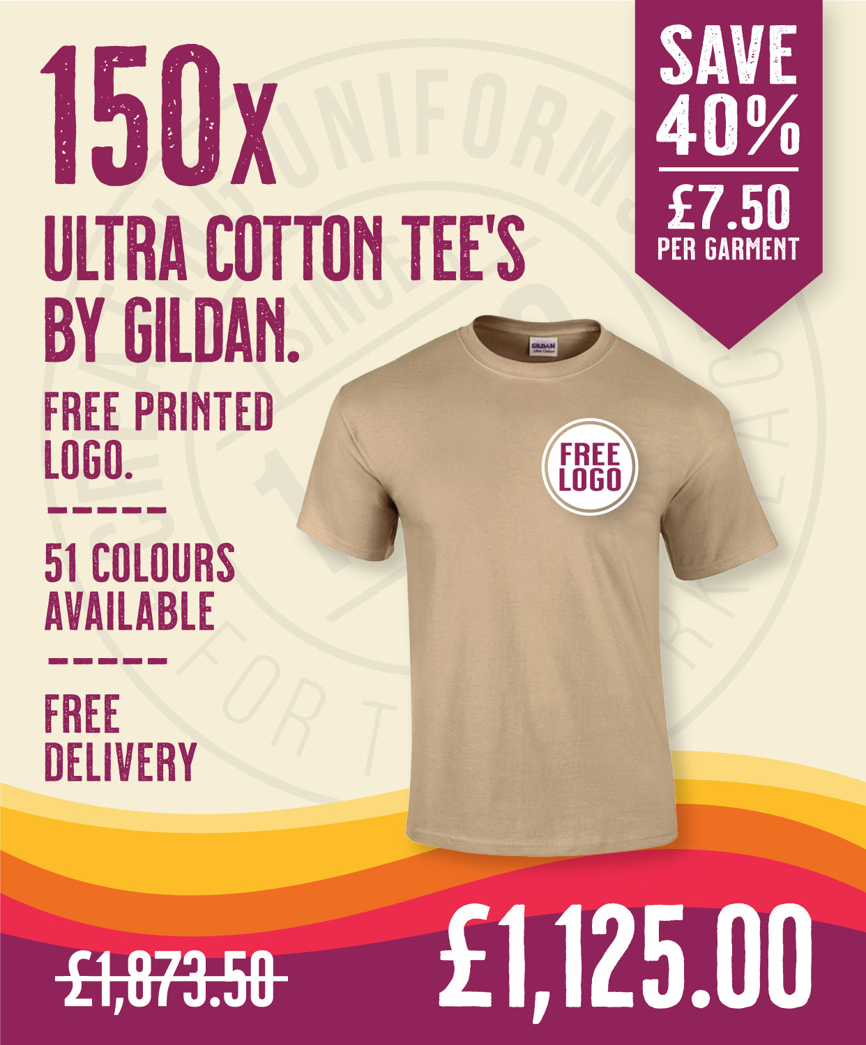 150 x Ultra Cotton Tee's by Gildan in Tan by Print Lab Deals — Custom branded clothing by Print Press, featuring premium embroidery produced in our specialist print lab in the UK.