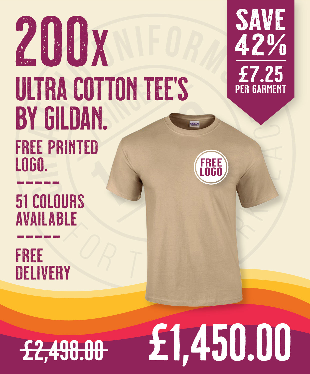 200 x Ultra Cotton Tee's by Gildan in Tan by Print Lab Deals — Custom branded clothing by Print Press, featuring premium embroidery produced in our specialist print lab in the UK.