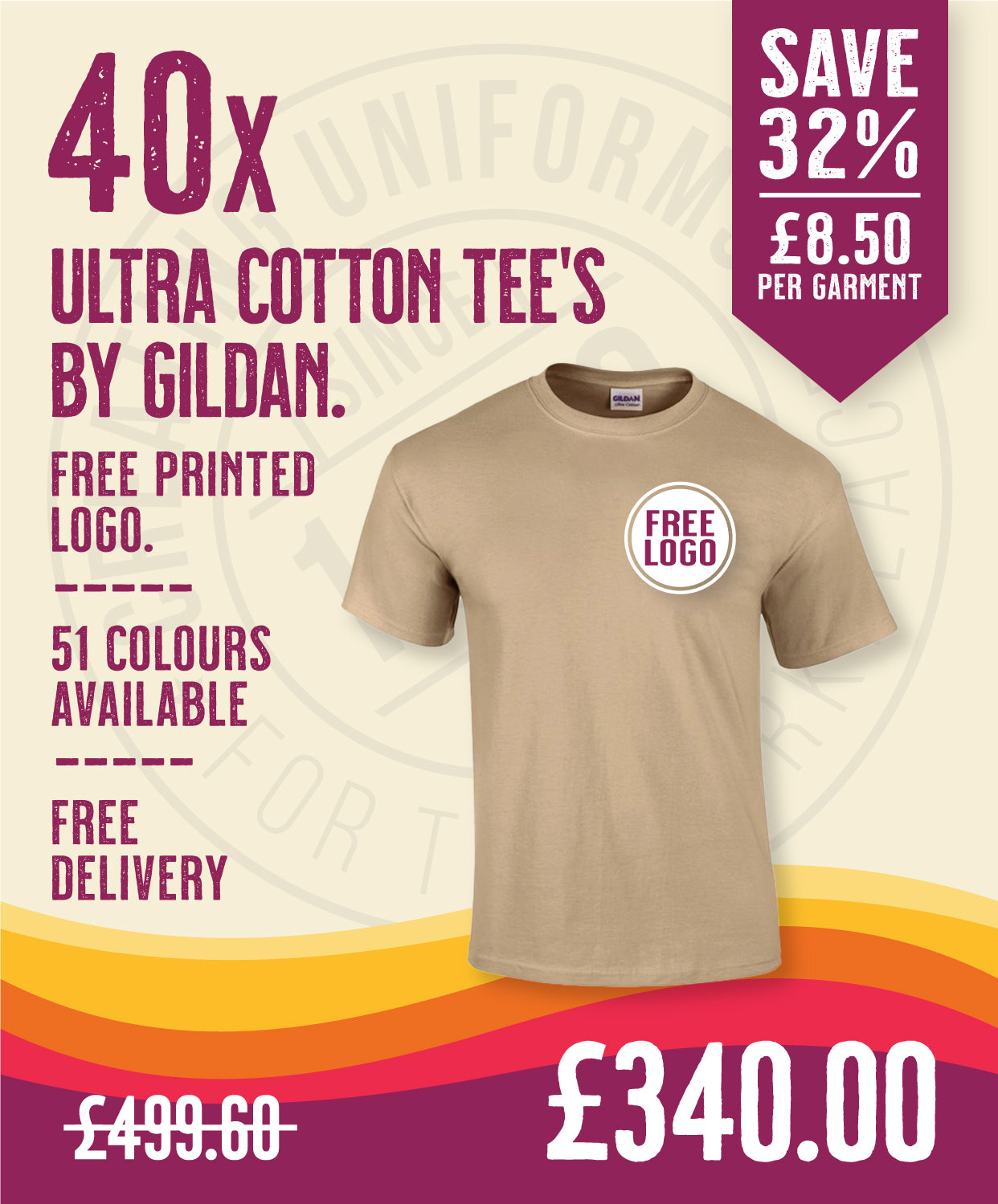 40 x Ultra Cotton Tee's by Gildan in Tan by Print Lab Deals — Custom branded clothing by Print Press, featuring premium embroidery produced in our specialist print lab in the UK.