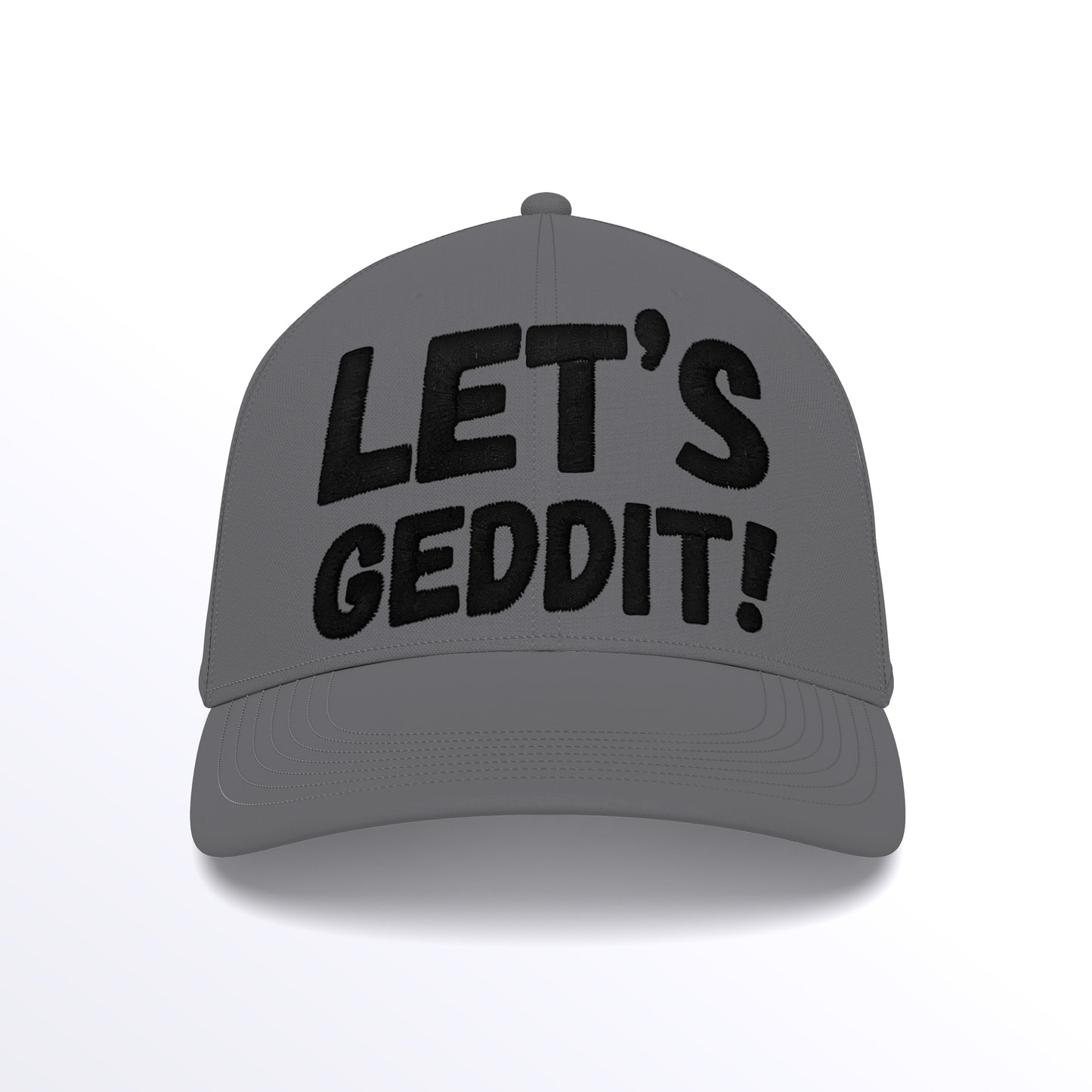 LET'S GEDDIT! Trucker Cap - Embroidered (£29.40 inc VAT) in Black Thread - Graphite Grey Graphite Grey Cap by printlab.clothing — Custom branded clothing by Print Press, featuring premium embroidery produced in our specialist print lab in the UK.