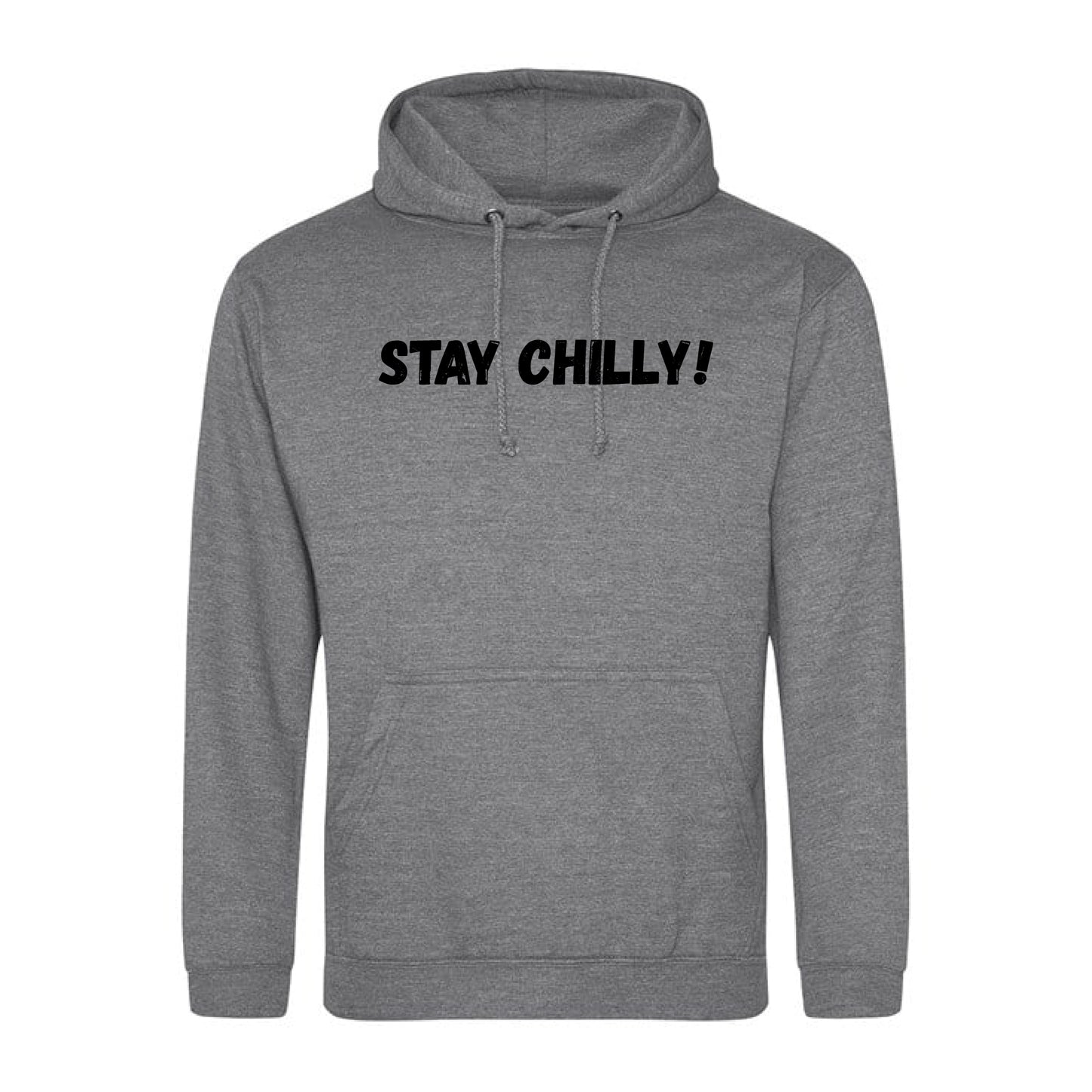 IBH Stay Chilly! Hoodie - Black Print (£46.40 inc VAT) in STAY CHILLY! Graphite Heather by printlab.clothing — Custom branded clothing by Print Press, featuring premium embroidery produced in our specialist print lab in the UK.