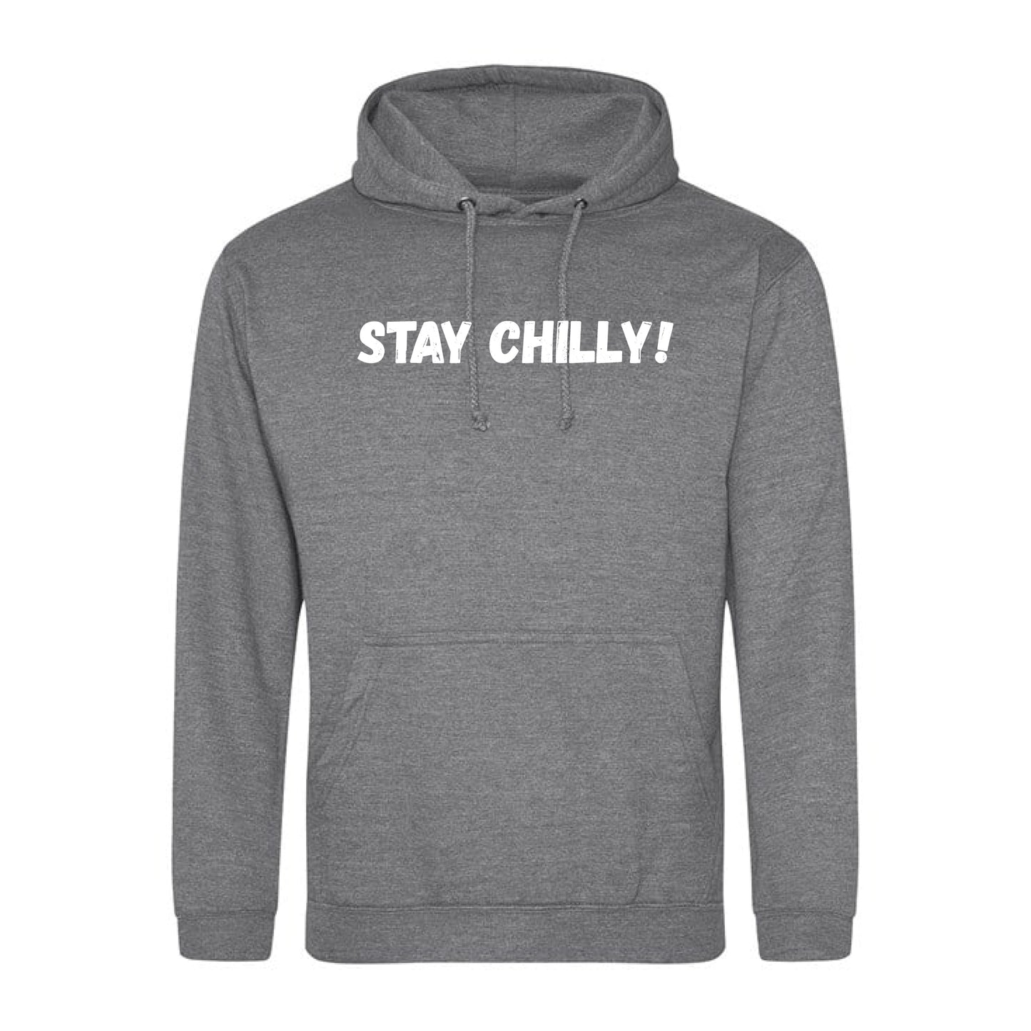IBH Stay Chilly! Hoodie - White Print (£46.40 inc VAT) in STAY CHILLY! Graphite Heather by printlab.clothing — Custom branded clothing by Print Press, featuring premium embroidery produced in our specialist print lab in the UK.