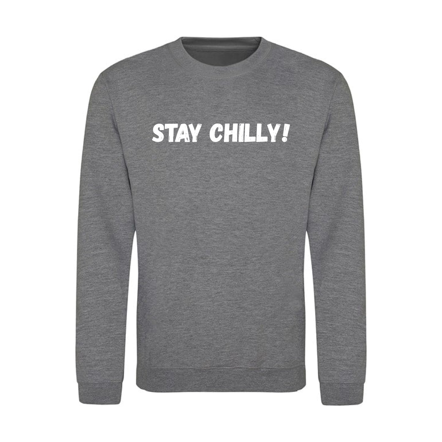 IBH Stay Chilly! Sweatshirt - White Print (£41.40 inc VAT) in STAY CHILLY! Graphite Heather by printlab.clothing — Custom branded clothing by Print Press, featuring premium embroidery produced in our specialist print lab in the UK.