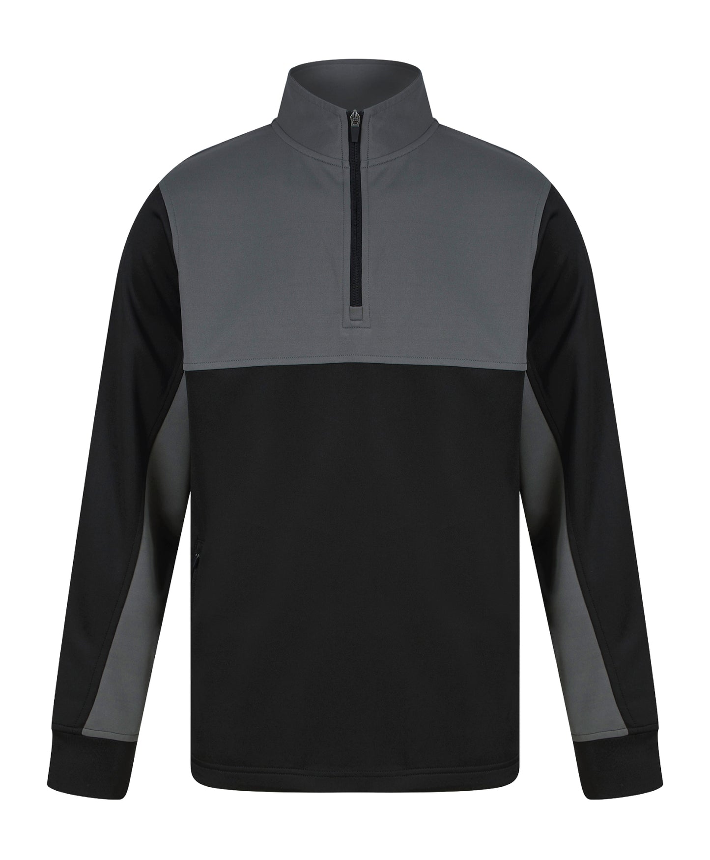 12 x 1/4 Zip Sports Tops by Finden + Hales in Black Gunmetal by Print Lab Deals — Custom branded clothing by Print Press, featuring premium embroidery produced in our specialist print lab in the UK.