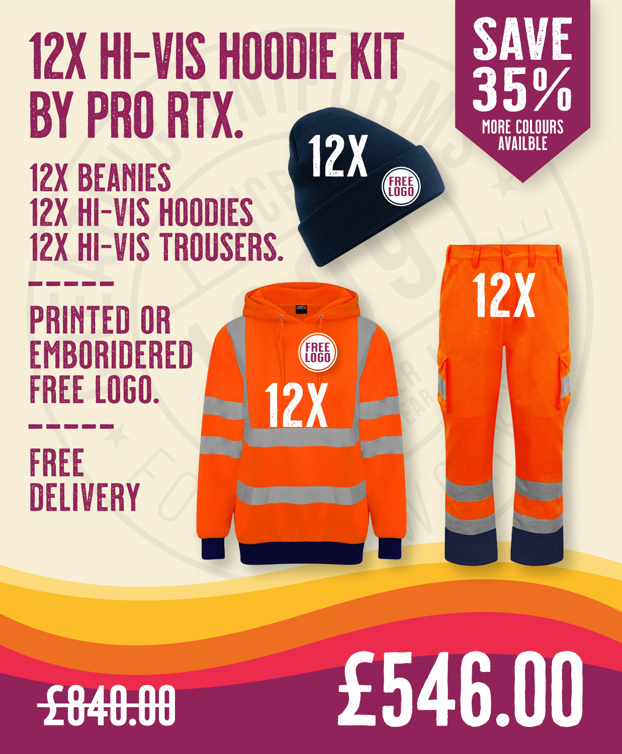 12x Hi-Vis Hoodie Kit By Pro RTX in by Print Lab Deals — Custom branded clothing by Print Press, featuring premium embroidery produced in our specialist print lab in the UK.