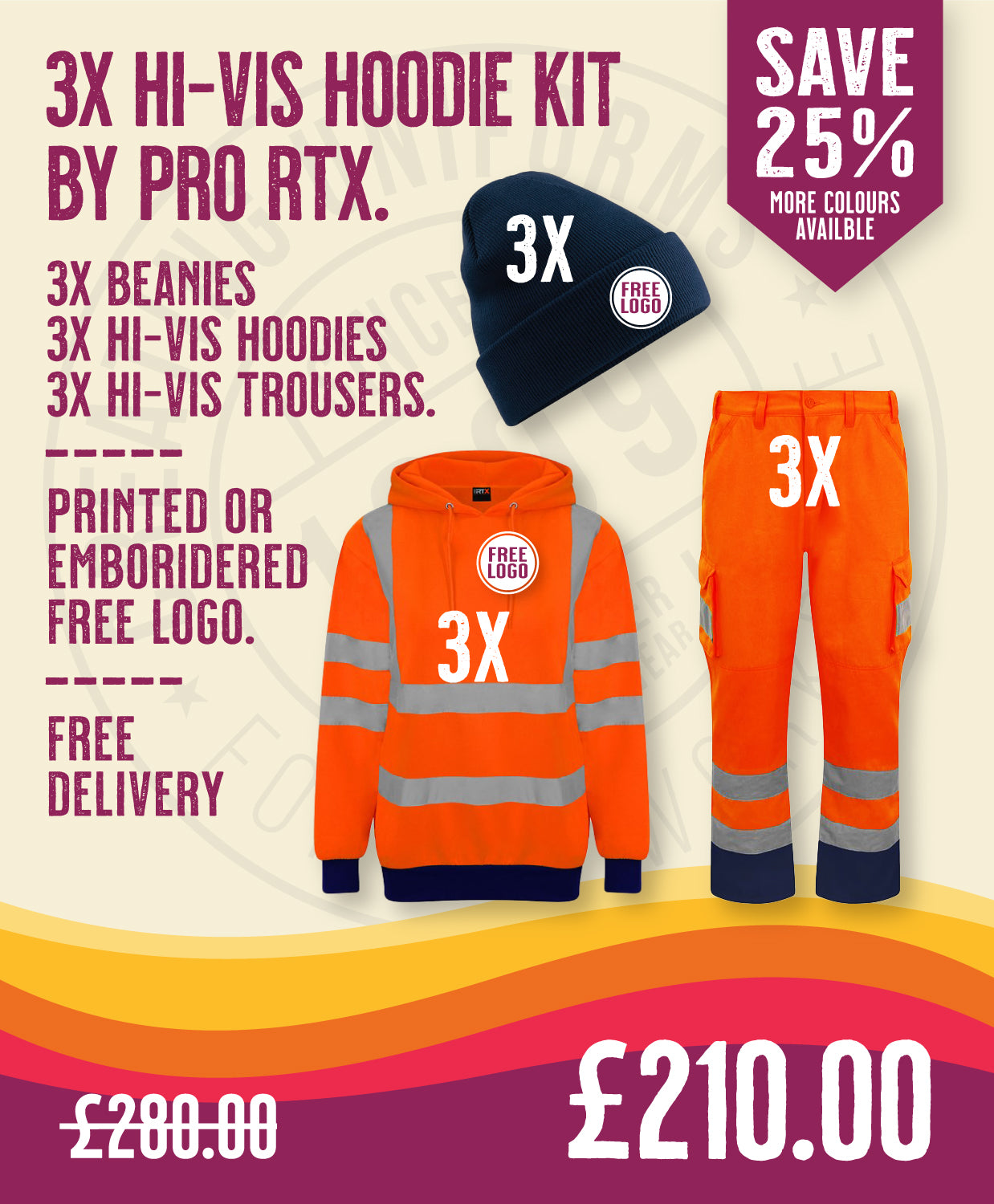 3x Hi-Vis Hoodie Kit By Pro RTX in by Print Lab Deals — Custom branded clothing by Print Press, featuring premium embroidery produced in our specialist print lab in the UK.