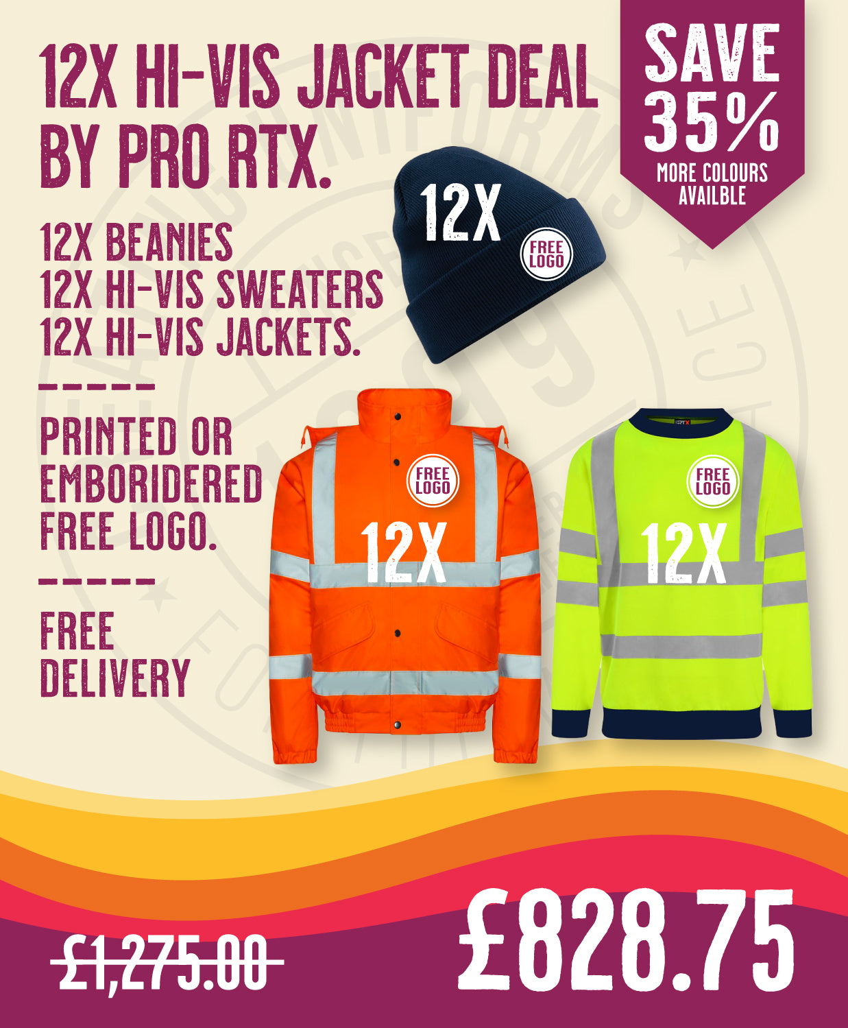 12x Hi-Vis Jacket Deal By Pro RTX in by Print Lab Deals — Custom branded clothing by Print Press, featuring premium embroidery produced in our specialist print lab in the UK.